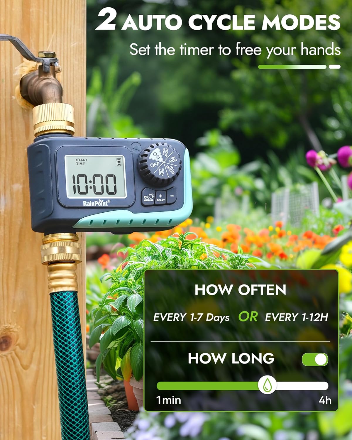Alternative view of RAINPOINT Sprinkler Timer with Brass Inlet & Outlet, Programmable Hose Timer for Garden Soaker Hose, Watering Timer with Rain Delay/Manual Watering System, Digital Drip Irrigation for Yard, Lawn