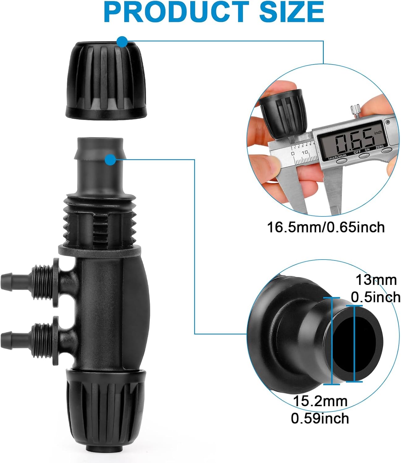 Alternative view of 1/2 to 1/4 Drip Irrigation Fittings,20Pcs 4-Ways Barbed Tee 1/2 inch Drip Irrigation Tubing (1/2" ID x0.6-0.63" OD) 16mm to 1/4 inch Irrigation Tube Fitting Anti-Drop Barbed Connectors