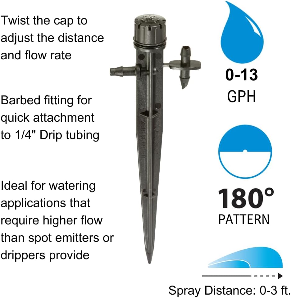 Alternative view of Rain Bird MBH4PKS Drip Irrigation Micro-Bubbler on Stake, 180° Half Circle Pattern, 0-3' Spray Distance, 4-Pack