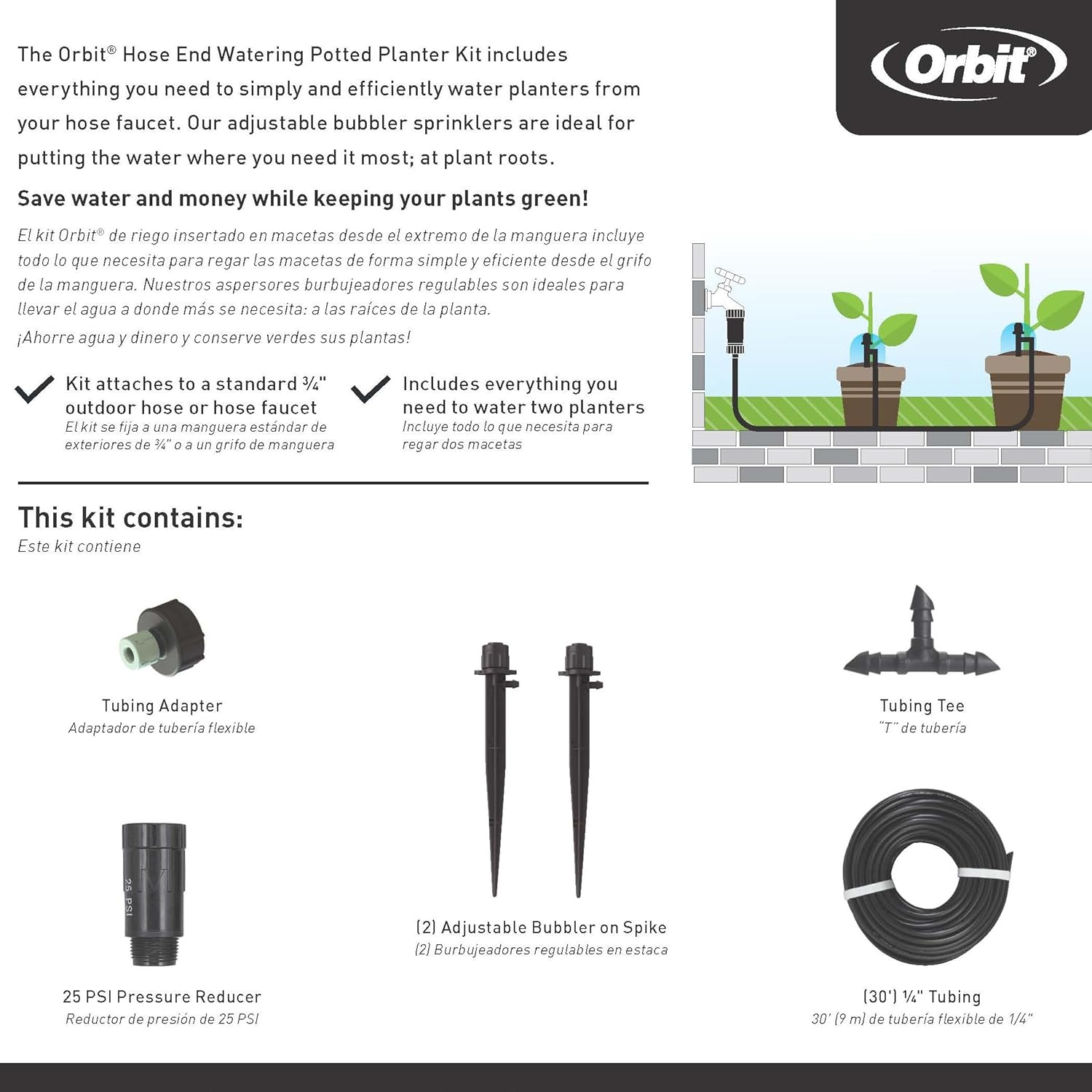 Alternative view of Orbit 56309 Planter Drip Irrigation Kit - 30ft Complete Watering System with Adjustable Micro-Bubblers for Container Gardens