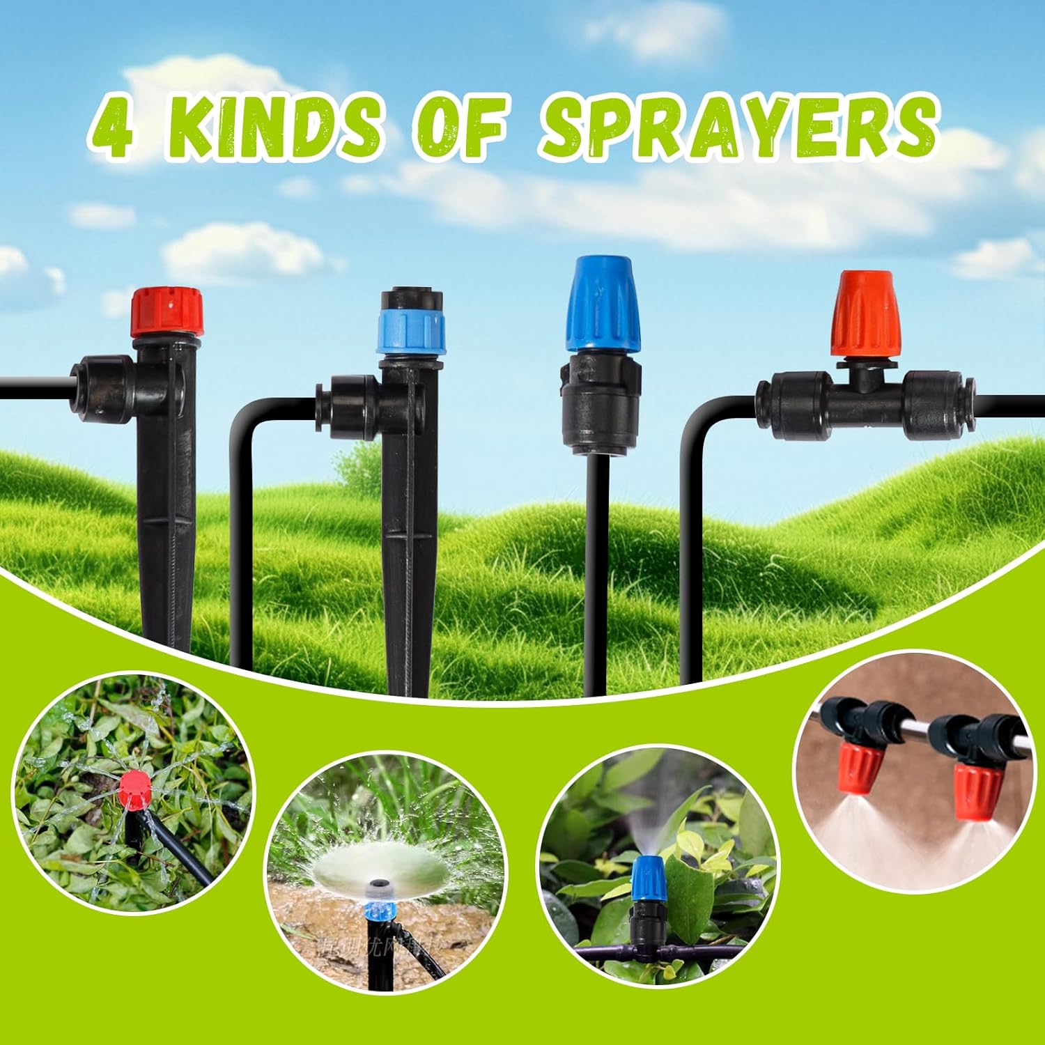 Alternative view of MSLANE Drip Irrigation Kit Automatic Watering System 247FT Misting Sprinkler DIY Devices with 1/4" & 1/2" Tubing Hose, Adjustable Nozzle Emitters, Quick Connectors for Greenhouse, Garden, Patio