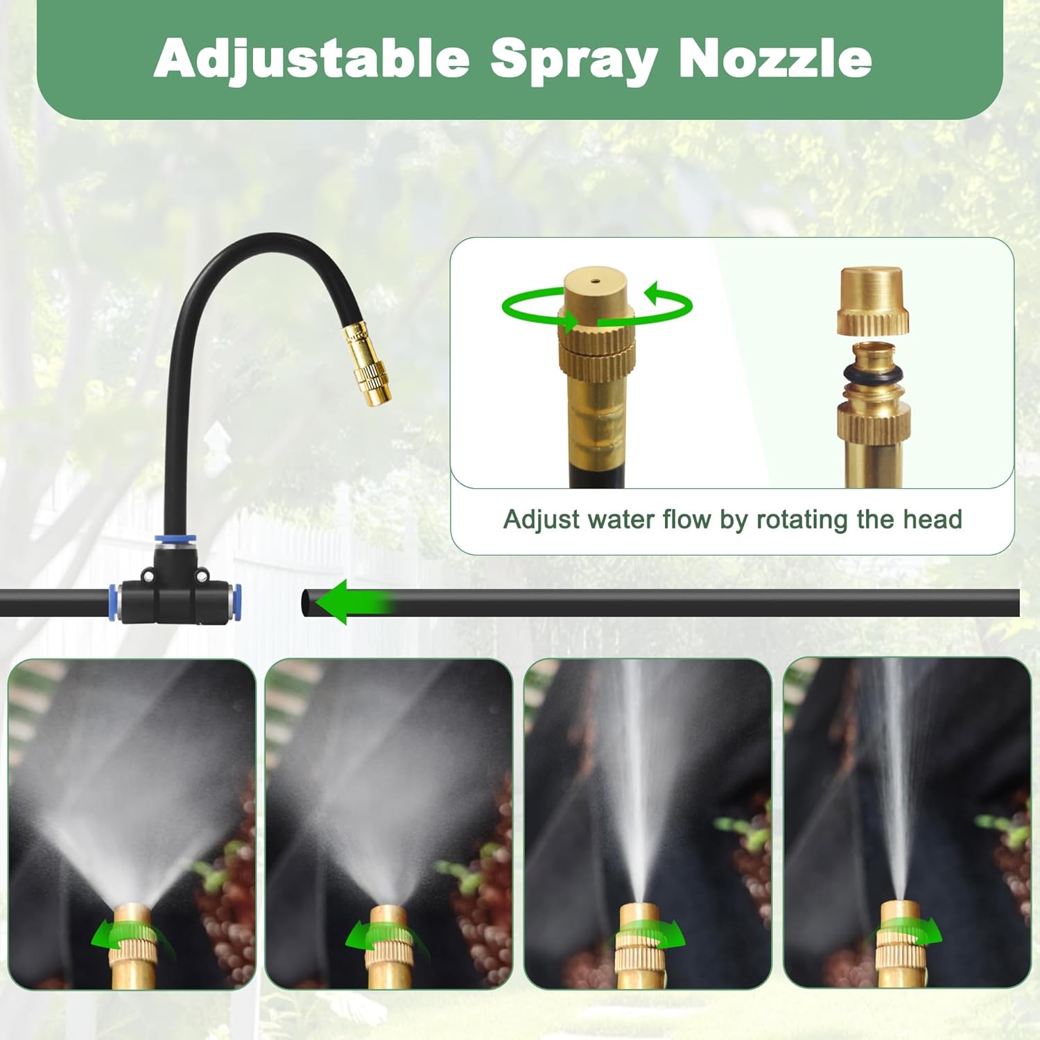 Alternative view of Quibbay 360° Adjustable Drip Irrigation System Kit, 32.8FT Automatic Garden Watering System with 10 Copper Nozzles, Atomizing Misting Watering System with 360° Bending Dropper for Plant Lawn Patio