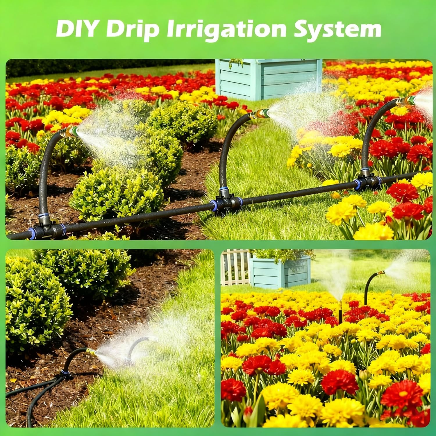 NACNO Drip Irrigation System 30ft, 1/4" Garden Watering Kit with 360° Adjustable Emitters & Misting Nozzles, DIY Automatic Distribution Tubing for Raised Bed, Patio, Greenhouse - Image 6