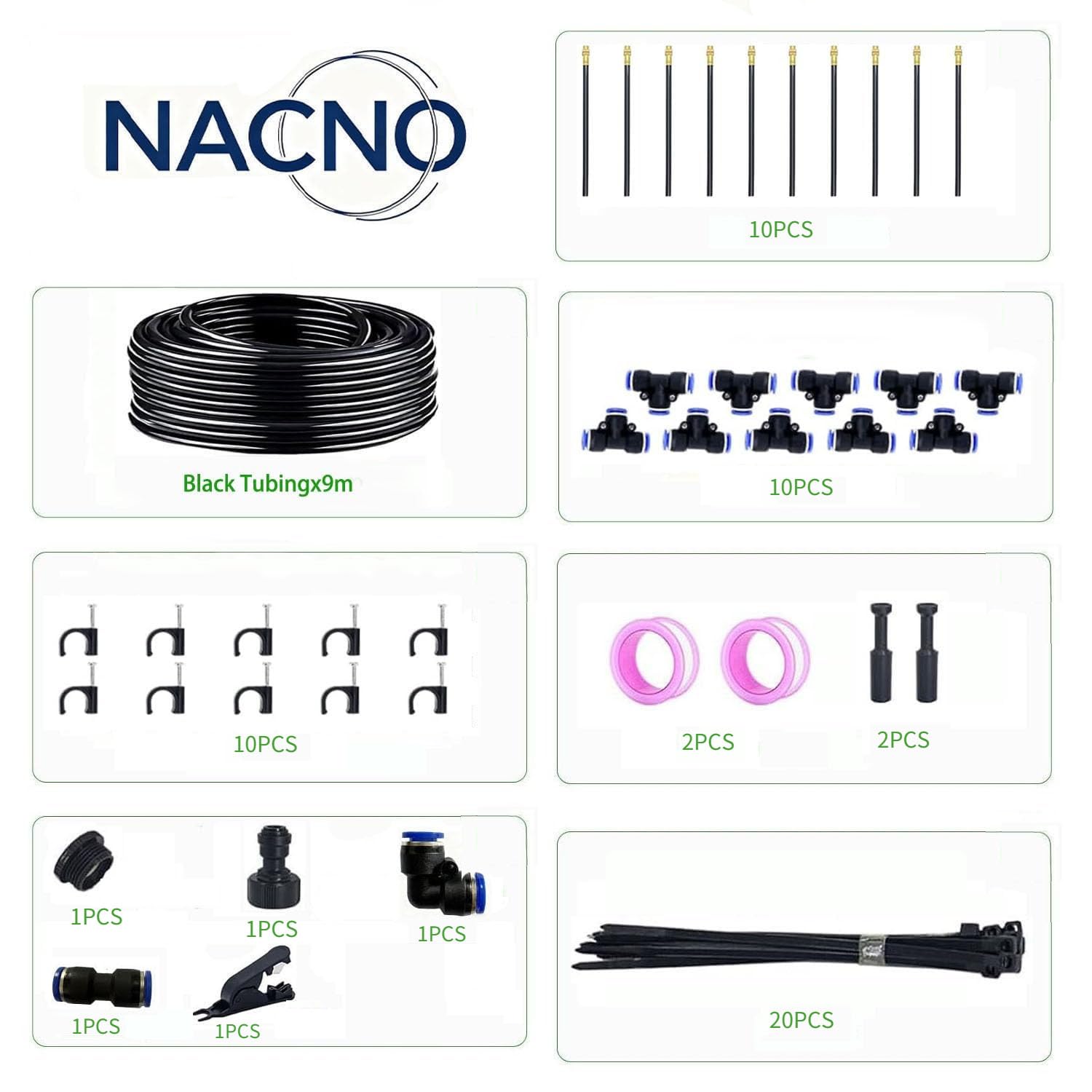 NACNO Drip Irrigation System 30ft, 1/4" Garden Watering Kit with 360° Adjustable Emitters & Misting Nozzles, DIY Automatic Distribution Tubing for Raised Bed, Patio, Greenhouse - Image 7