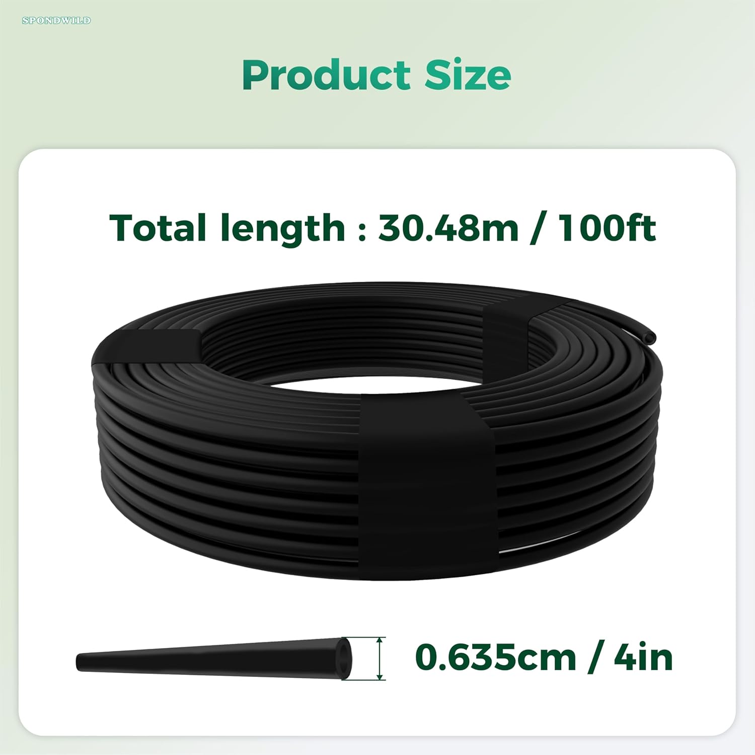 SPONDWILD 100 Ft 1/4 Inch Blank Distribution Tubing - UV Protected Flexible Black Drip Hose, Universal for Garden, Potted Plants and Veggie Beds, Fits Standard Drip Components