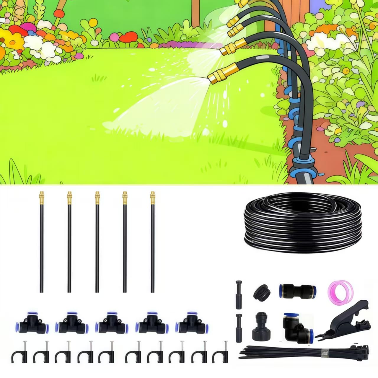 NACNO Drip Irrigation System 30ft, 1/4" Garden Watering Kit with 360° Adjustable Emitters & Misting Nozzles, DIY Automatic Distribution Tubing for Raised Bed, Patio, Greenhouse - Image 8