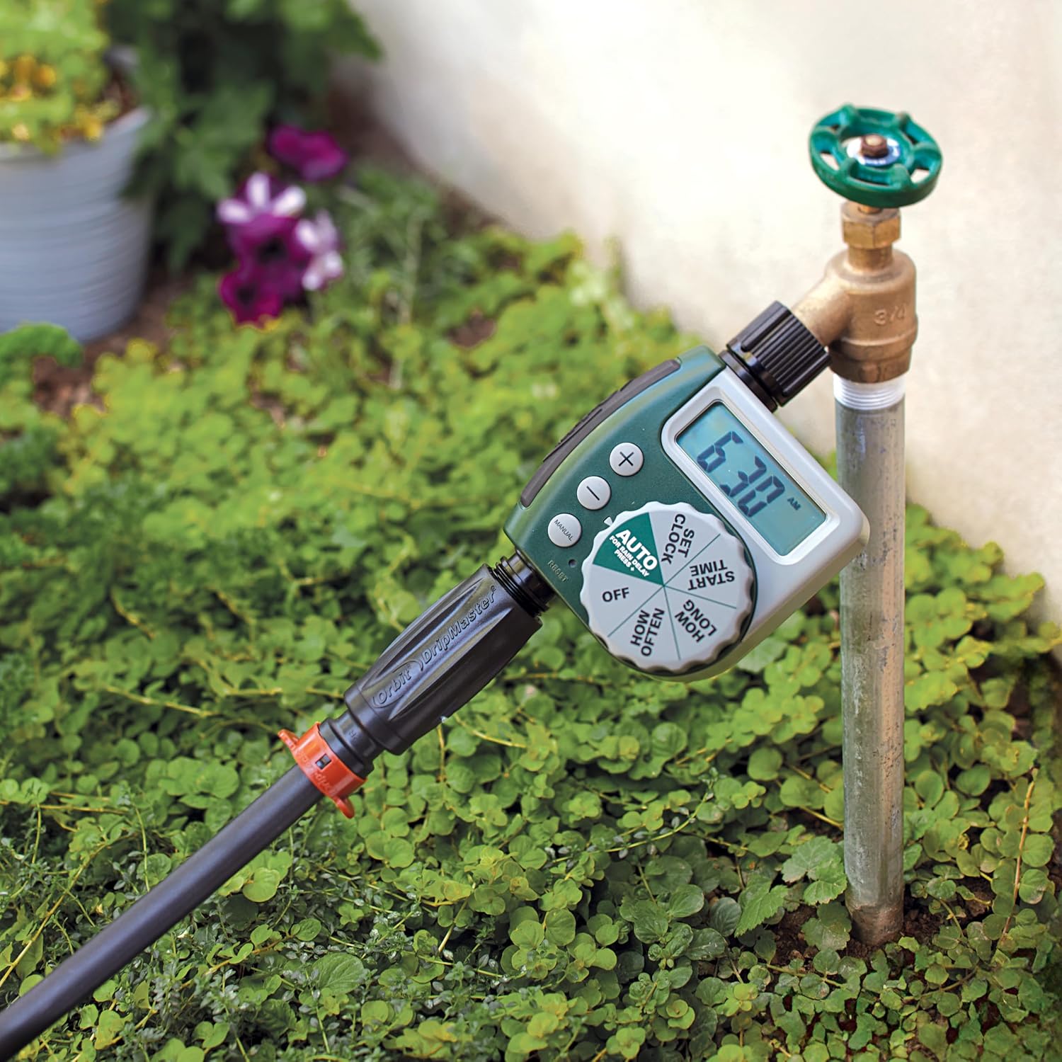 Orbit 67738 3-in-1 Drip Irrigation Faucet Adapter with Filter, Pressure Regulator & Drip-Lock