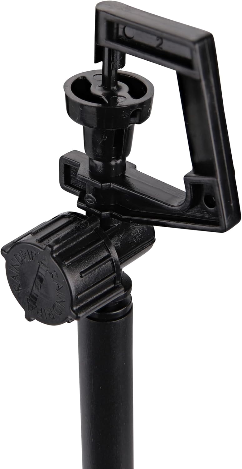 Raindrip R176CT, Adjustable Flow Micro Sprinkler Assembly, Full-Circle Pattern, Rotary Spray, Riser, 8" Stake, Drip Irrigation Emitters for Gardening Systems, 2-Pack, Black