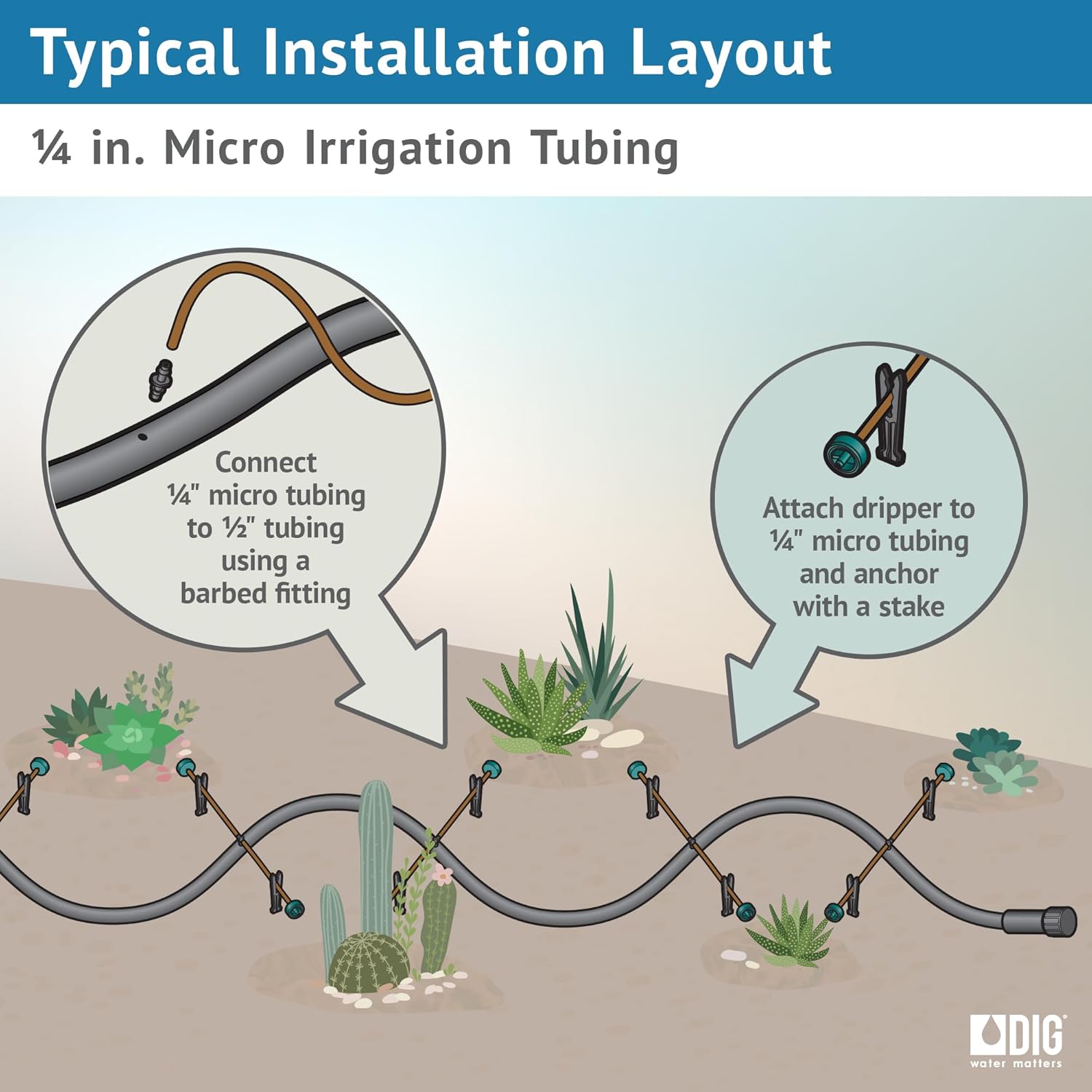 DIG B38100 100’ ¼” Vinyl Tubing (.170 ID x .250 OD) | Flexible, UV-Resistant Feeder Line | Ideal for Drip Emitters, Micro-Sprinklers in Gardens, Landscaping, Irrigation Projects (Brown)