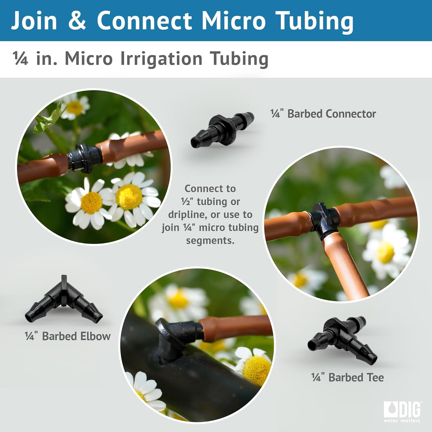 Alternative view of DIG B38100 100’ ¼” Vinyl Tubing (.170 ID x .250 OD) | Flexible, UV-Resistant Feeder Line | Ideal for Drip Emitters, Micro-Sprinklers in Gardens, Landscaping, Irrigation Projects (Brown)