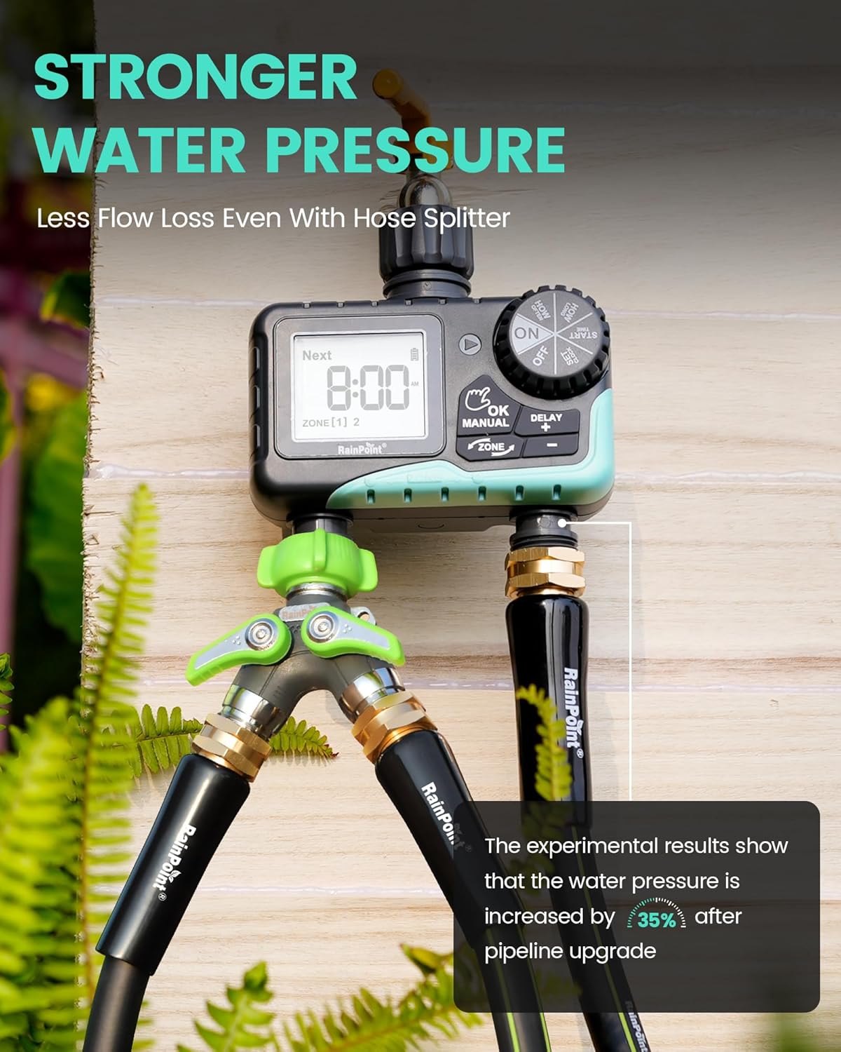 Alternative view of RAINPOINT Sprinkler Timer 2 Outlet, Water Timer for Garden Hose, Programmable Drip Irrigation for Yard Outdoor Watering, Rain Delay/Manual/Automatic System Controller 2.5" LCD, V2