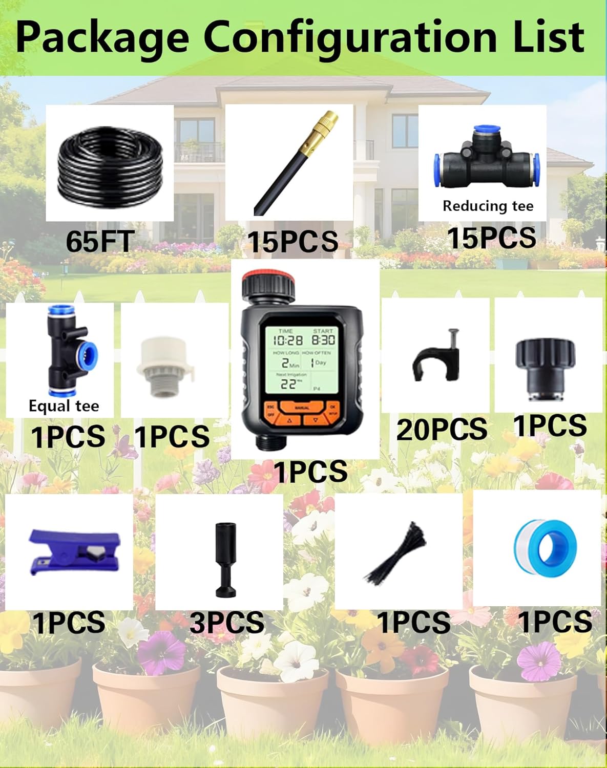 Drip Irrigation System - 360° Adjustable Micro Spray Sprinkler Kit for Garden, Easy Installation No Tools, Fine Mist Watering for Garden Potted Plants, Greenhouse, Patiou200B Watering System