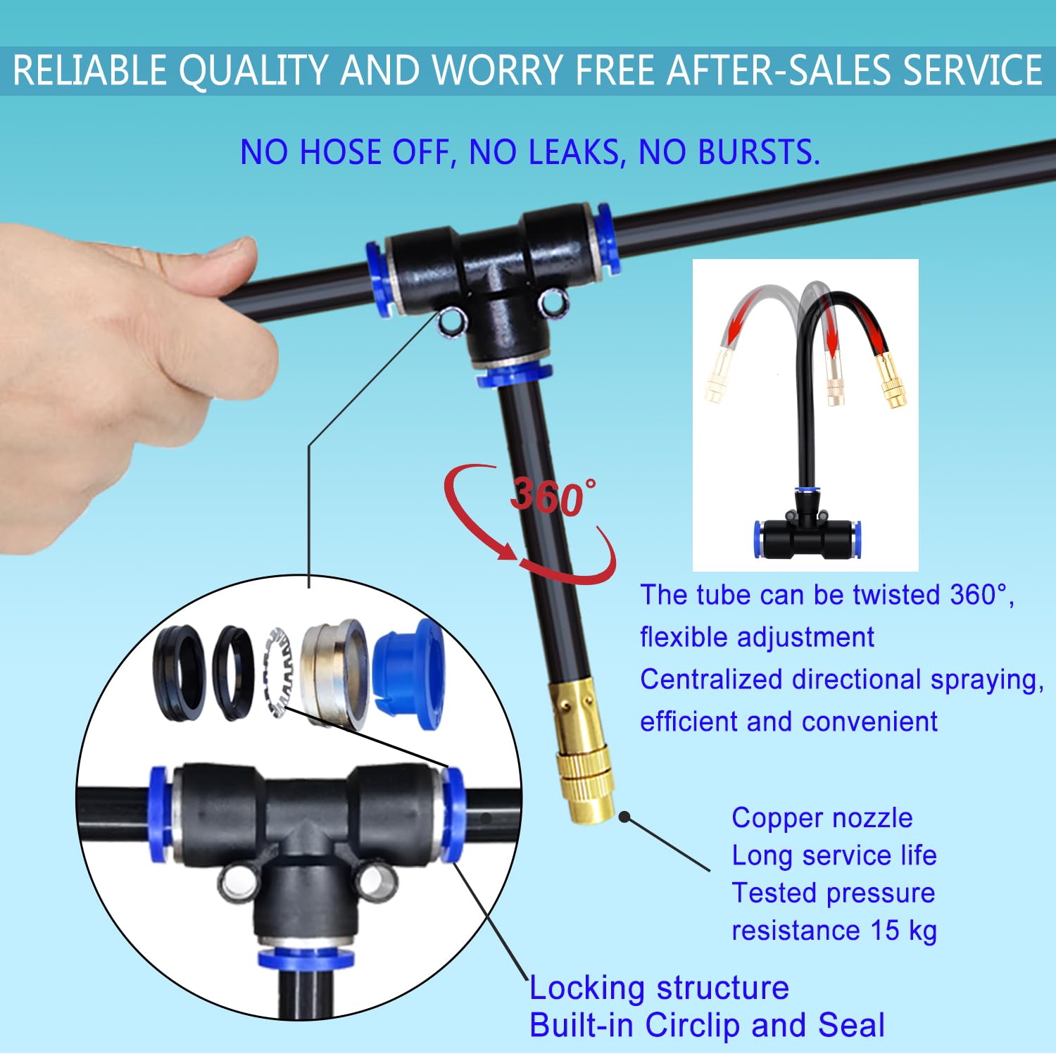 Greenhouse Drip Irrigation Kit Automatic Irrigation System 360°Adjustable 20 Brass Spray Nozzles 12mm Irrigation Tubing Hose Patio Misting Plant Watering with 65Ft Blank Distribution Tubing Hose - Image 4