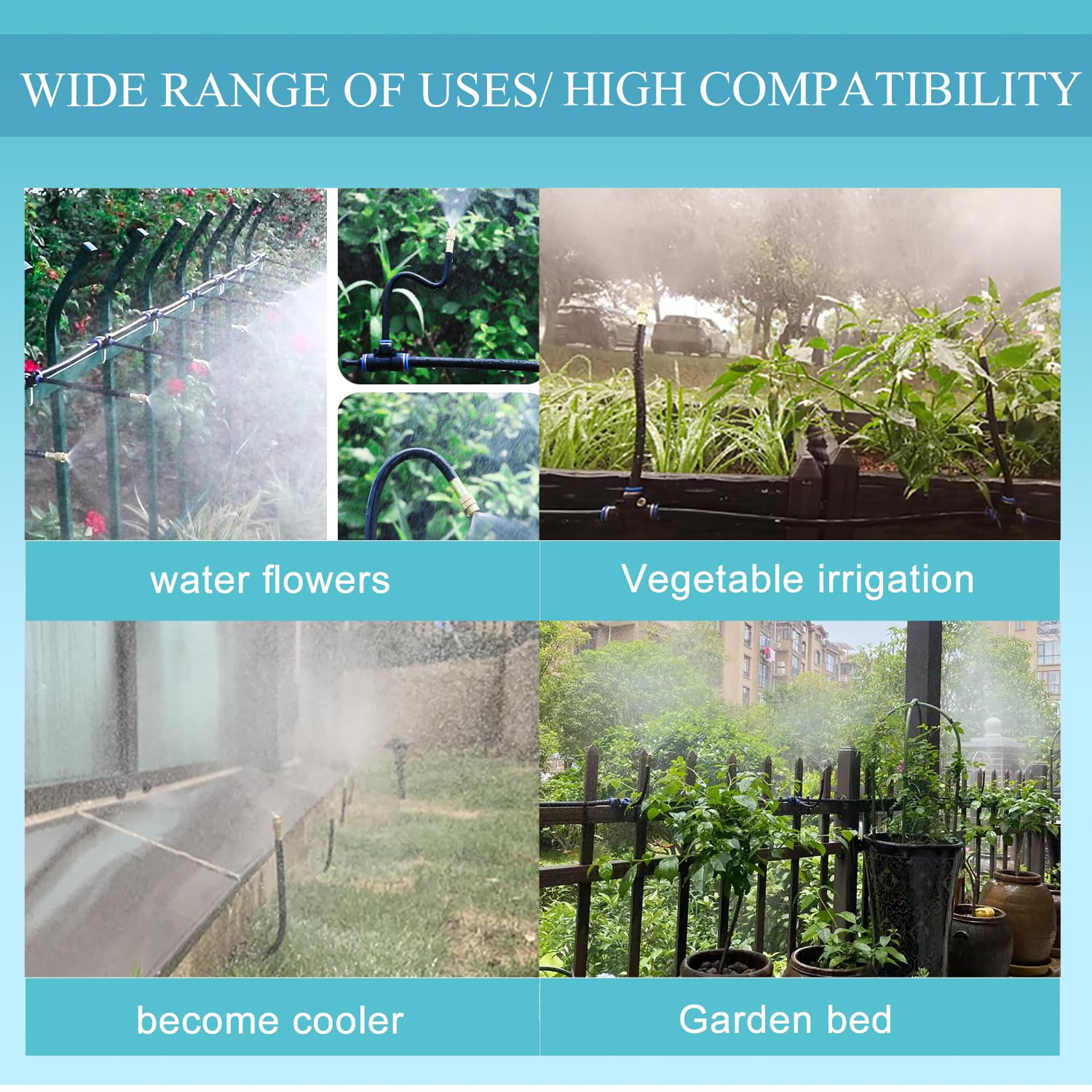 Greenhouse Drip Irrigation Kit Automatic Irrigation System 360°Adjustable 20 Brass Spray Nozzles 12mm Irrigation Tubing Hose Patio Misting Plant Watering with 65Ft Blank Distribution Tubing Hose - Image 5