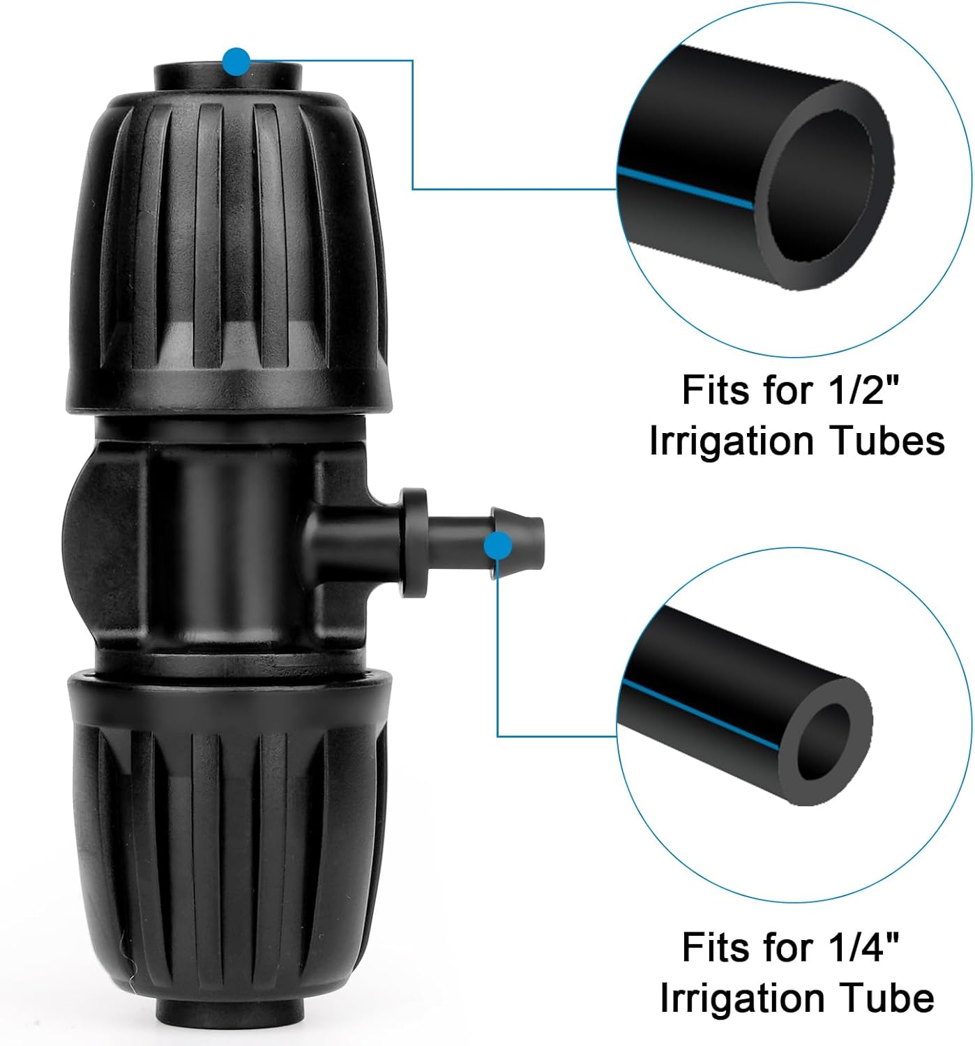 Alternative view of 1/2 to 1/4 Drip Irrigation Fittings,25Pack Barbed Tee 1/2 inch Drip Irrigation Tubing (1/2" ID x0.6-0.63" OD) 16mm to 1/4 inch Irrigation Tube Fitting Anti-Drop Barbed Connectors
