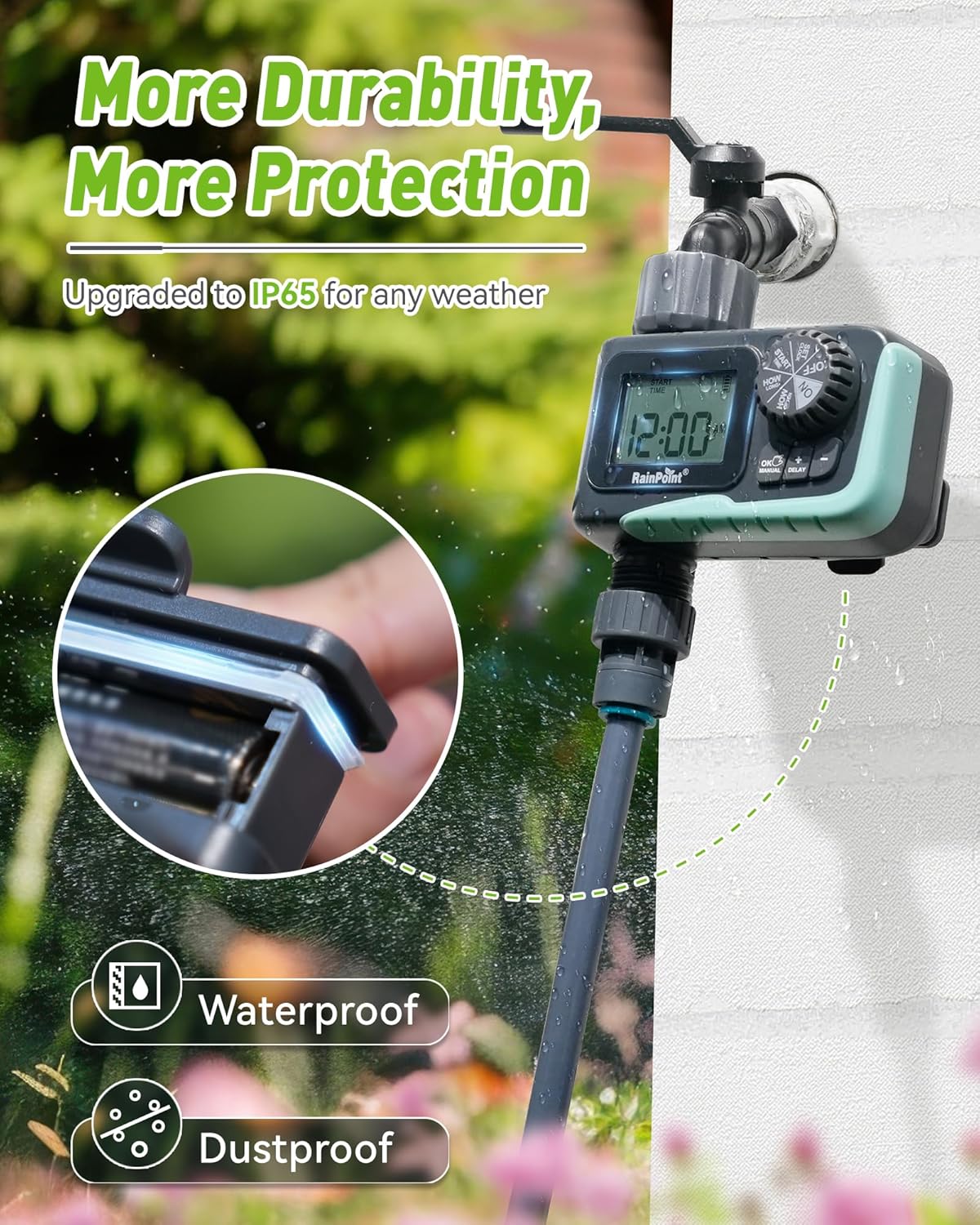 Alternative view of RAINPOINT Sprinkler Timer Outdoor, Water Timer for Garden Hose, Programmable Watering Irrigation Timer with Rain Delay/Manual, V2, 2024 Release(Plastic)