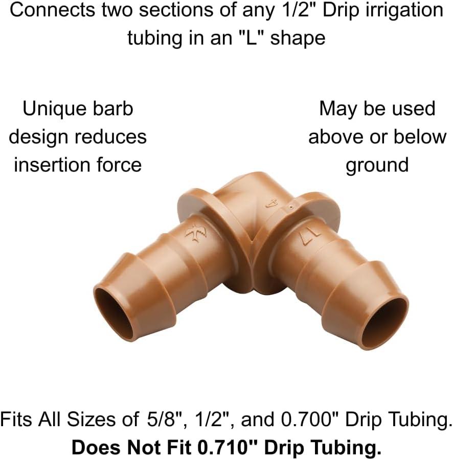 Rain Bird BE50/4PK Drip Irrigation Universal Barbed Elbow Fitting, Fits of 5/8", 1/2", .700" Drip Tubing, 4-Pack