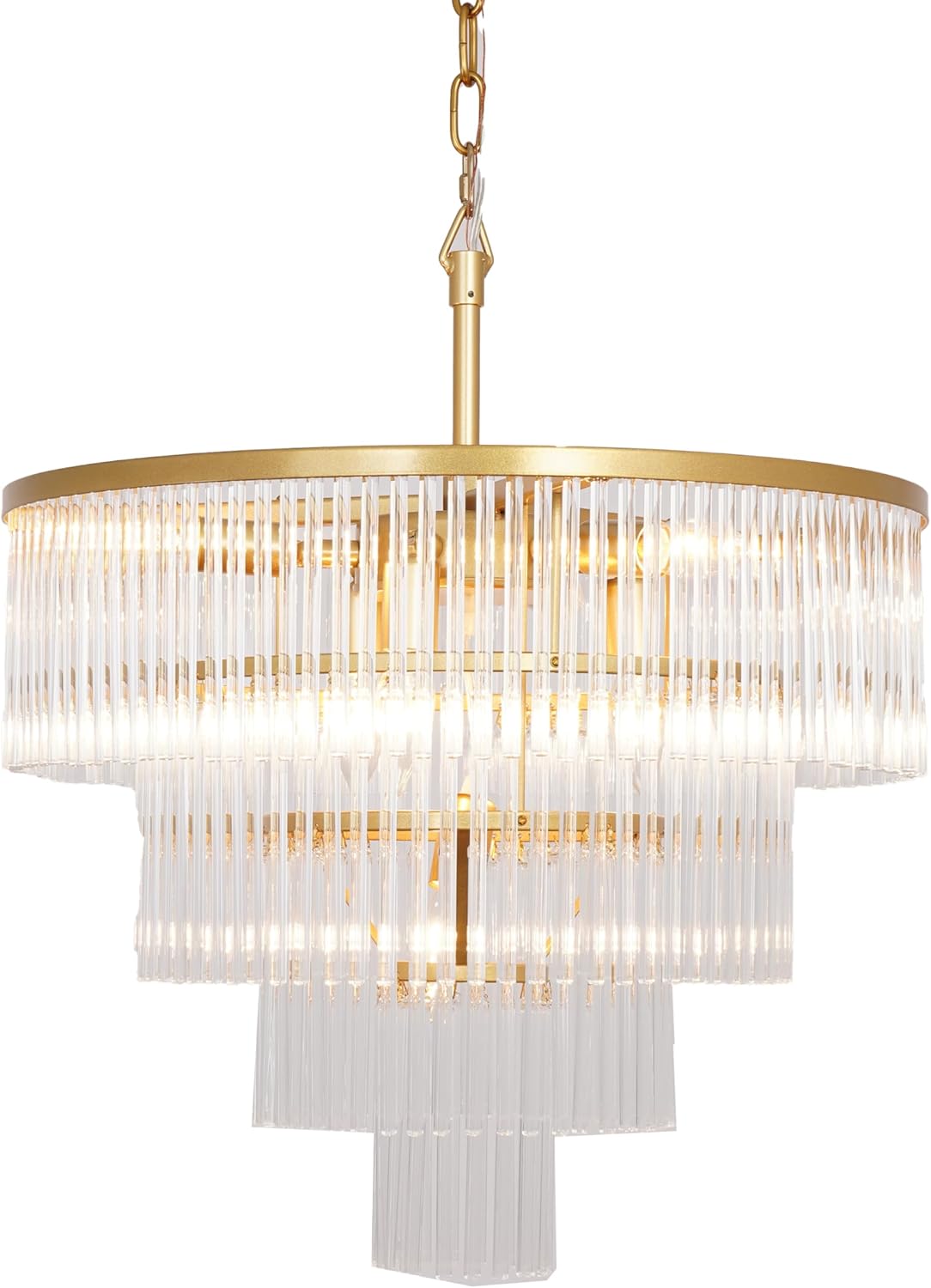 CHGUOSZ Modern Multi-Tier Crystal Chandelier 4-Tier Round Gold Finish Ceiling Light -Cylindrical Glass Rods -Dining Room Living Room Bedroom Entryway -Luxury Lighting Fixture 20''