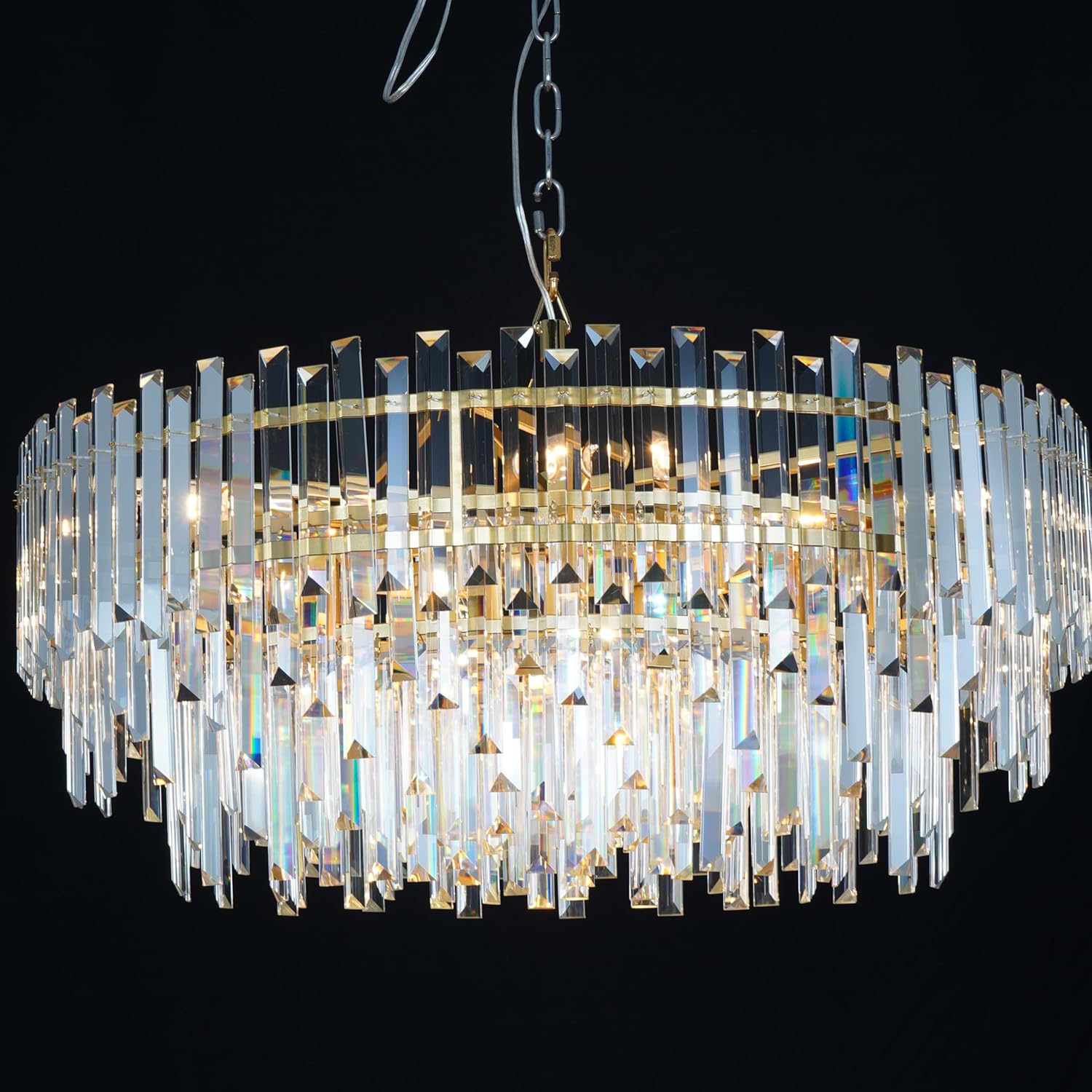 CHGUOSZ 31.5" Modern Crystal Chandelier, 3-Tier Gold Pendant Light with 13 Lights, Luxury K9 Crystal Ceiling Fixture for Dining Room Living Room Foyer