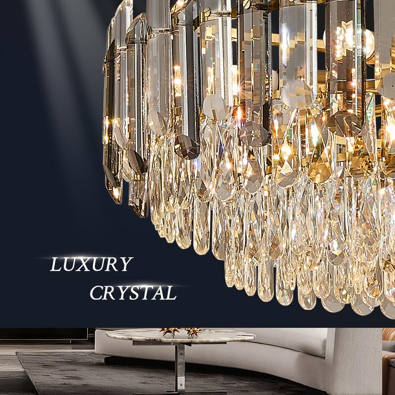 XIAOQIWU Gold Crystal Chandelier 23.6" Modern Crystal Pendant Light 3-Tier12-Light Ceiling Pendant Light Fixture for Dinning Room Living Room Foyer