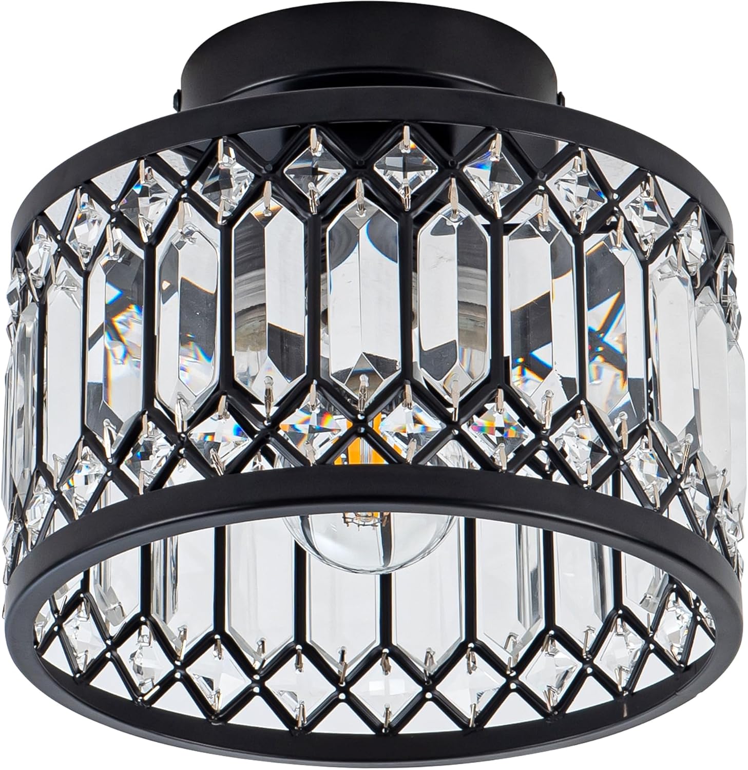 Rpzloila Crystal Ceiling Light Fixture, Modern Semi Flush Mount Ceiling Light,Crystal Chandelier for Kitchen Bedroom Bathroom Entryway Black (Bulb not Included)