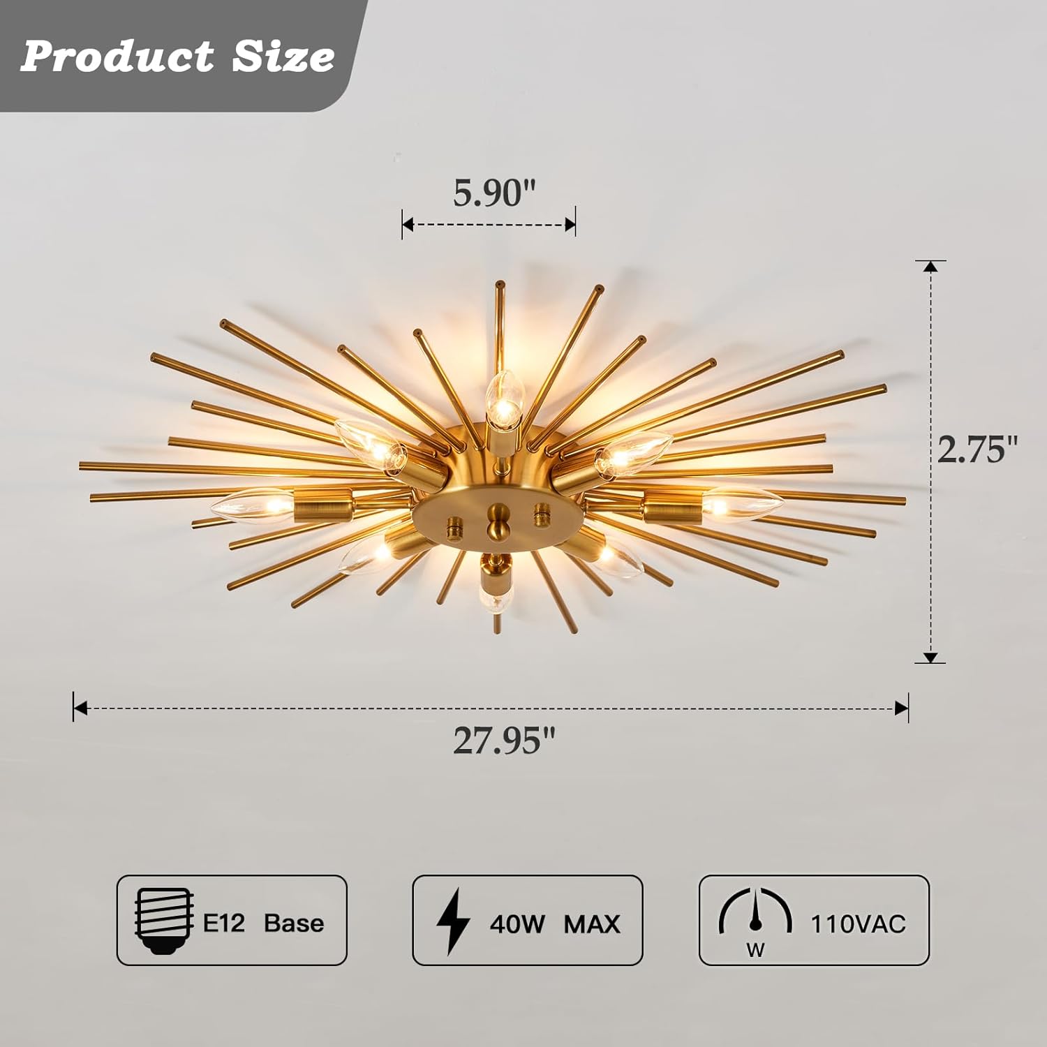 ZGLAOJT Semi Flush Mount 8 Light Ceiling Light Modern Metal Ceiling Lighting Gold Light Fixture Chandelier for Farmhouse Kitchen Dining Room Bedroom Hallway Living Room.