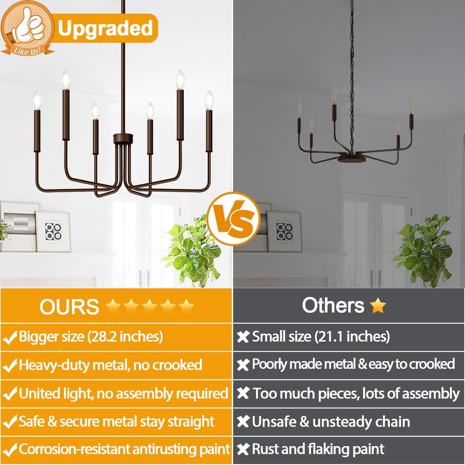 6-Light Farmhouse Chandelier for Dining Room Lighting Fixtures Hanging, Oil-Rubbed Bronze Dining Light Fixtures Industrial Chandelier for Bedroom, Foyer, Hall, Kitchen, Living Room and Entryway