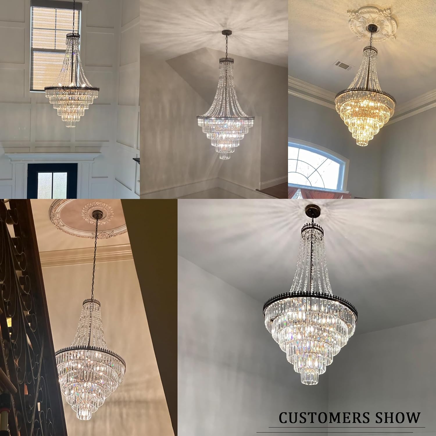 TOCHIC French Empire Crystal Chandelier Modern Farmhouse Chandelier Ceiling Light for Foyer Entryway High Ceiling, Vintage Antique Bronze Chandelier Light Fixture for Dining Living Room 28" W x 48" H