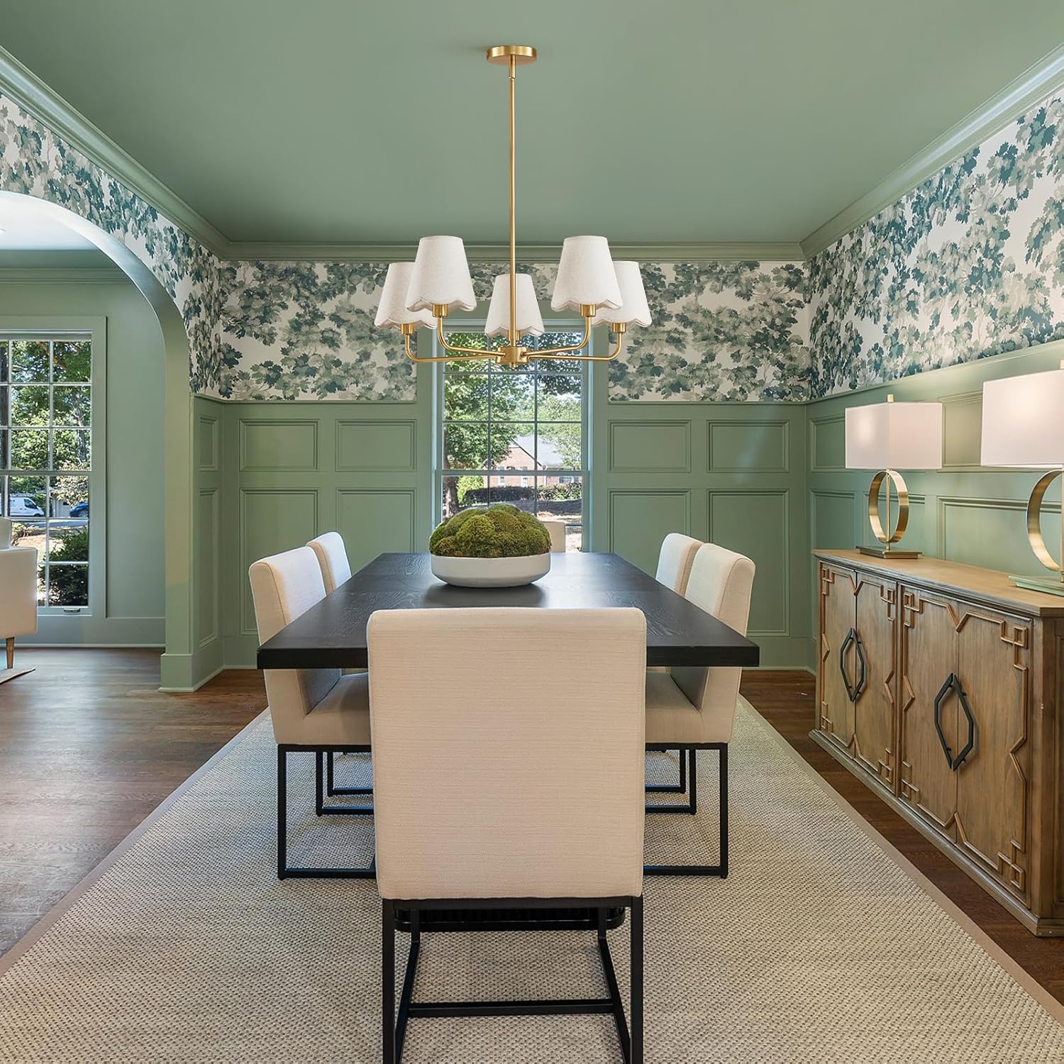 KAISITE Modern Gold Chandelier 5-Light Farmhouse Chandelier for Dining Room Industrial Dining Kitchen Light Fixture Over Table Ceiling Chandelier for Bedroom Living Room Foyer Entryway