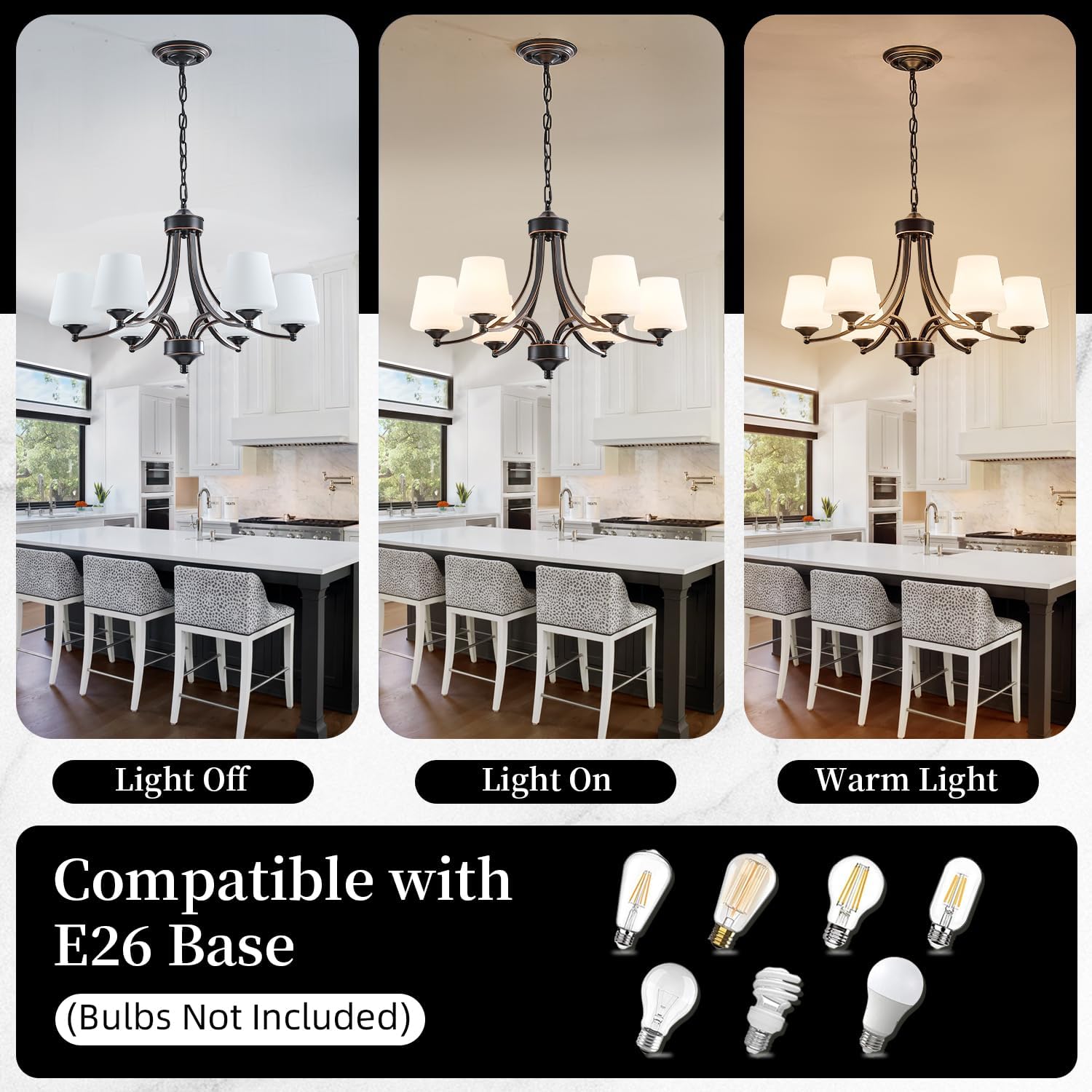 6-Light Farmhouse Chandeliers Black and Gold Dinner Room Light with Frosted Glass 47.2" Adjustable Pendant Ceilling Lighting Rustic Vintage Hanging Lamp for Kitchen Island Dining Table Living Room