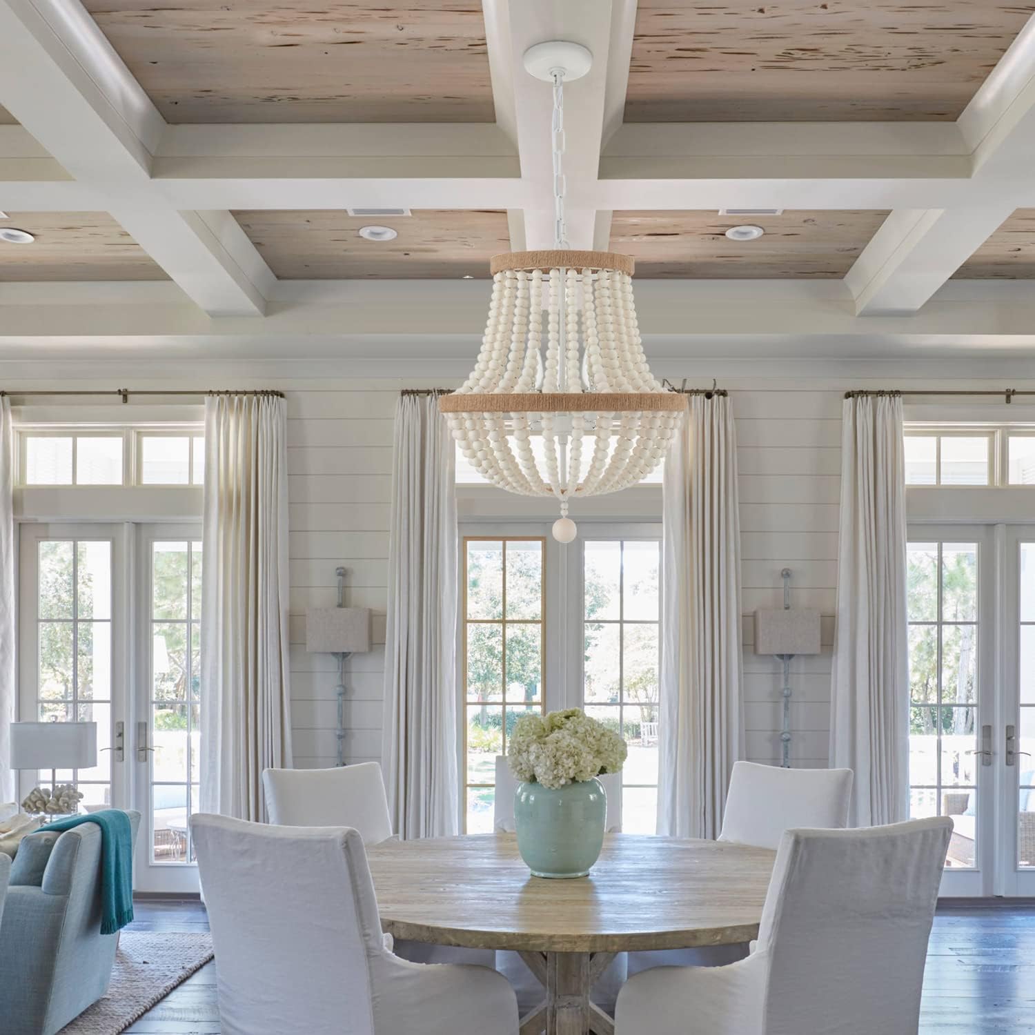 VANZARLA 3-Light Boho Chandelier Farmhouse, Wood Bead Pendant Light, Antique Rustic Hanging Light Fixture for Kitchen Island Hallway Entryway Bedroom Nursery Dining Room Foyer