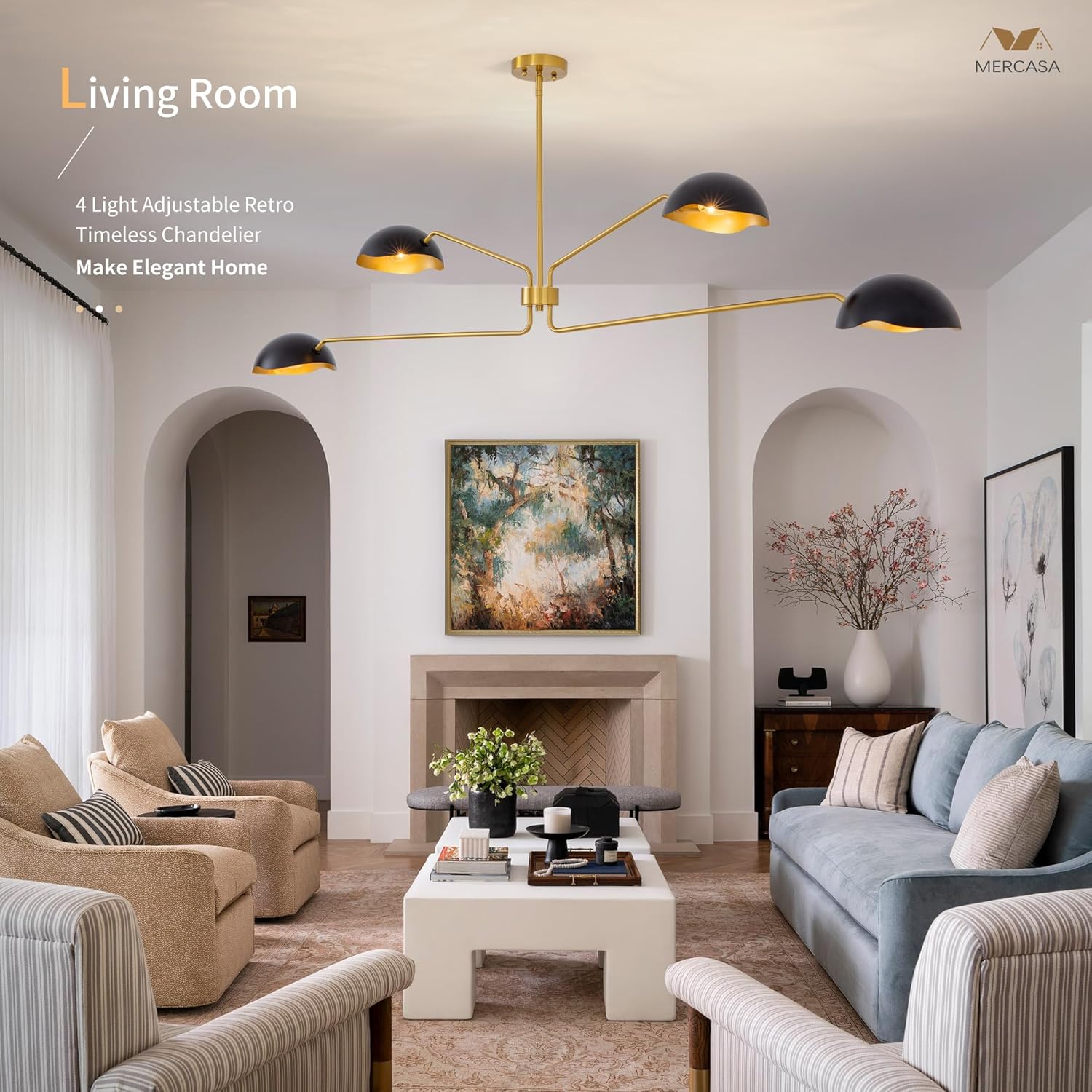 MERCASA Modern Chandelier Large 55" Black and Gold Sputnik Chandeliers 4 Lights Mid Century Ceiling Pendant Light Fixture Luxury Metal for Dining Room Foyer Staircase