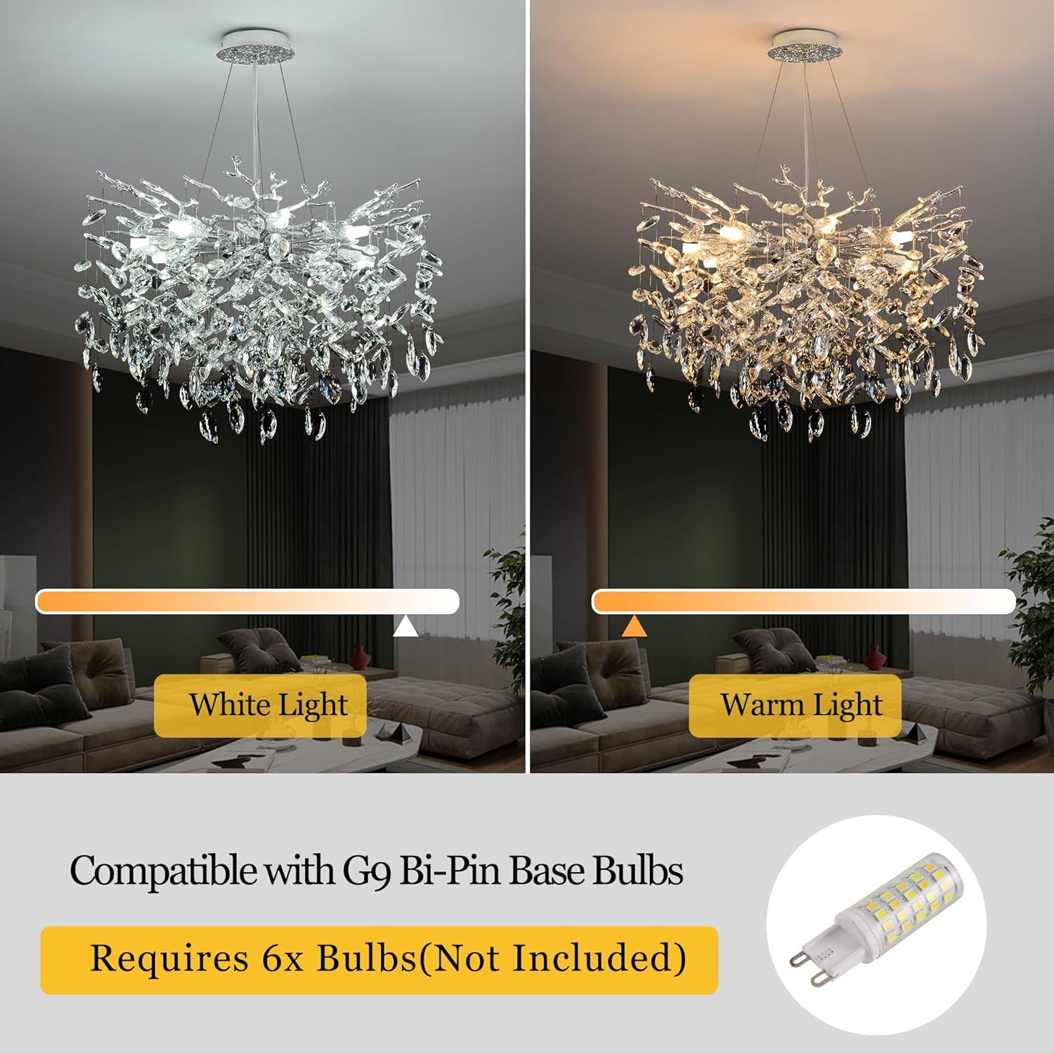 Upfelw Modern Crystal Tree Branch Chandelier, D18'' Luxury Chrome Round Art Deco Raindrop Pendant Lighting Fixture for Dining Room Living Room Bedroom Foyer 6 Lights