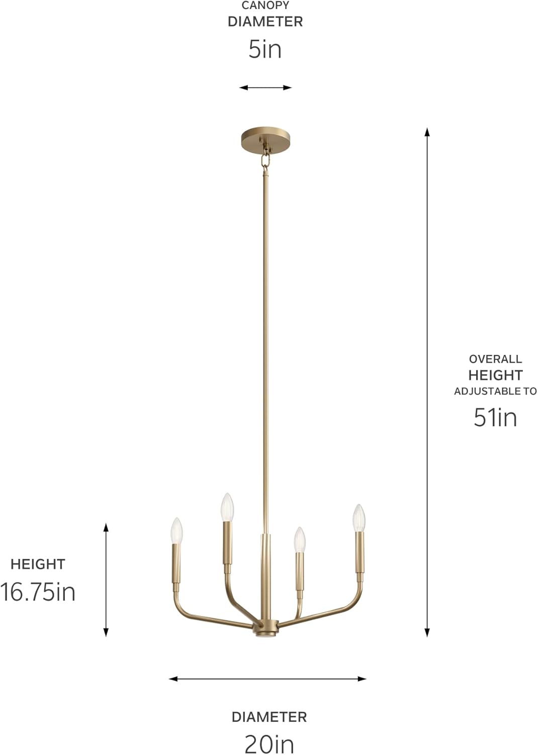 Kichler Madden 4-Light Convertible Chandelier, Soft Modern Light in Champagne Bronze, Sloped Ceiling Compatible, for Entryway, Breakfast Nook or Laundry Room (16.75" x 20"), 52716CPZ