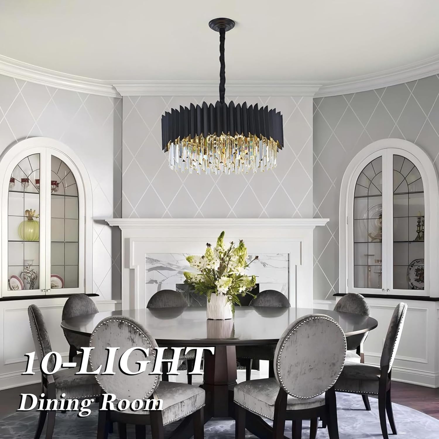 ZSMINGHUI Modern Crystal Chandelier Round Black Pendant Lights 24" Modern Adjustable Height 3-Tier K9 Crystal Chandelier for Living Room Dining Room Kitchen Island Bedroom Foyer Entryway