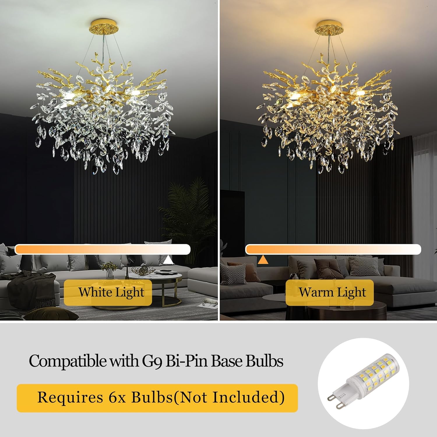 Upfelw Modern Crystal Tree Branch Chandelier, D18'' Luxury Black Round Art Deco Raindrop Pendant Lighting Fixture for Dining Room Living Room Bedroom Foyer 6 Lights