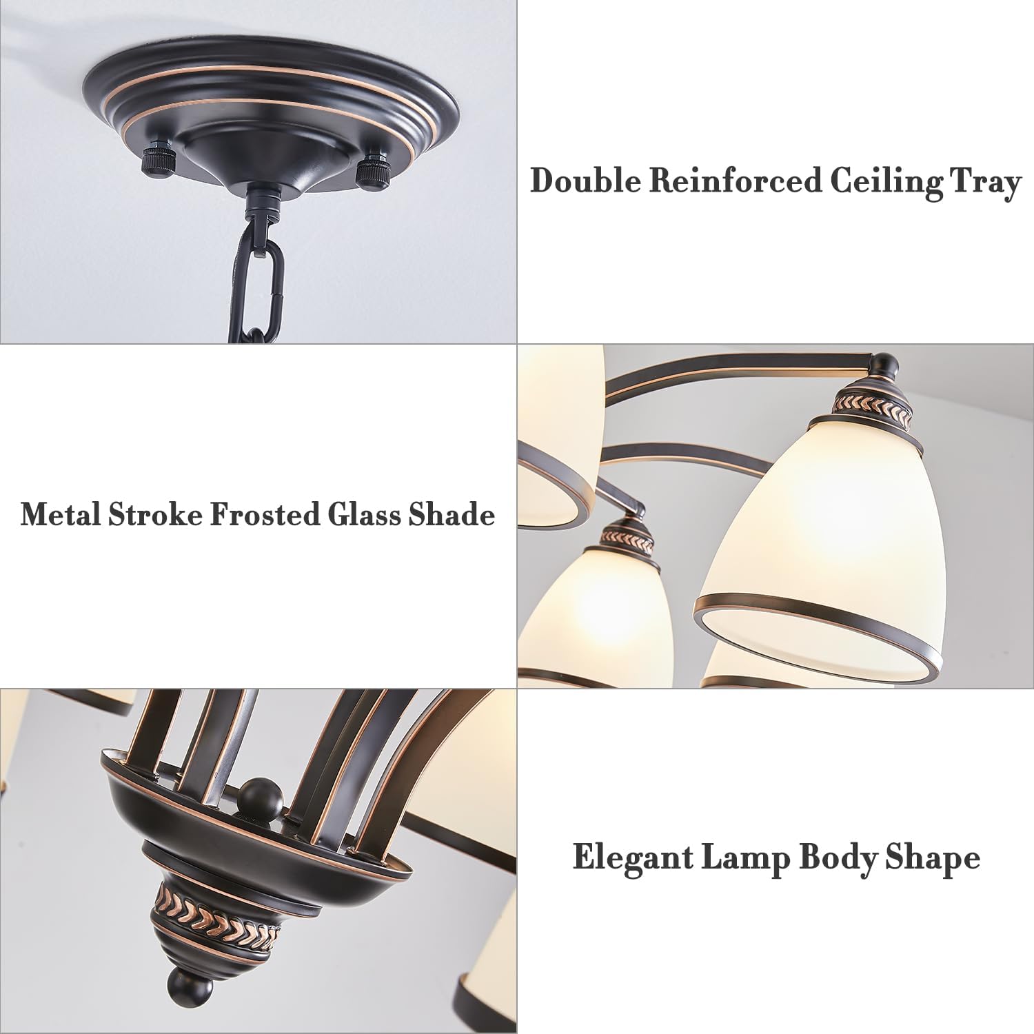 6-Light Chandeliers for Dining Room with Frosted Glass Black and Gold Strokes Modern 30u2019u2019Ceiling Hanging Light Fixtures Classic Pendant Lighting for Kitchen, Island, Dining Table, Adjustable Height