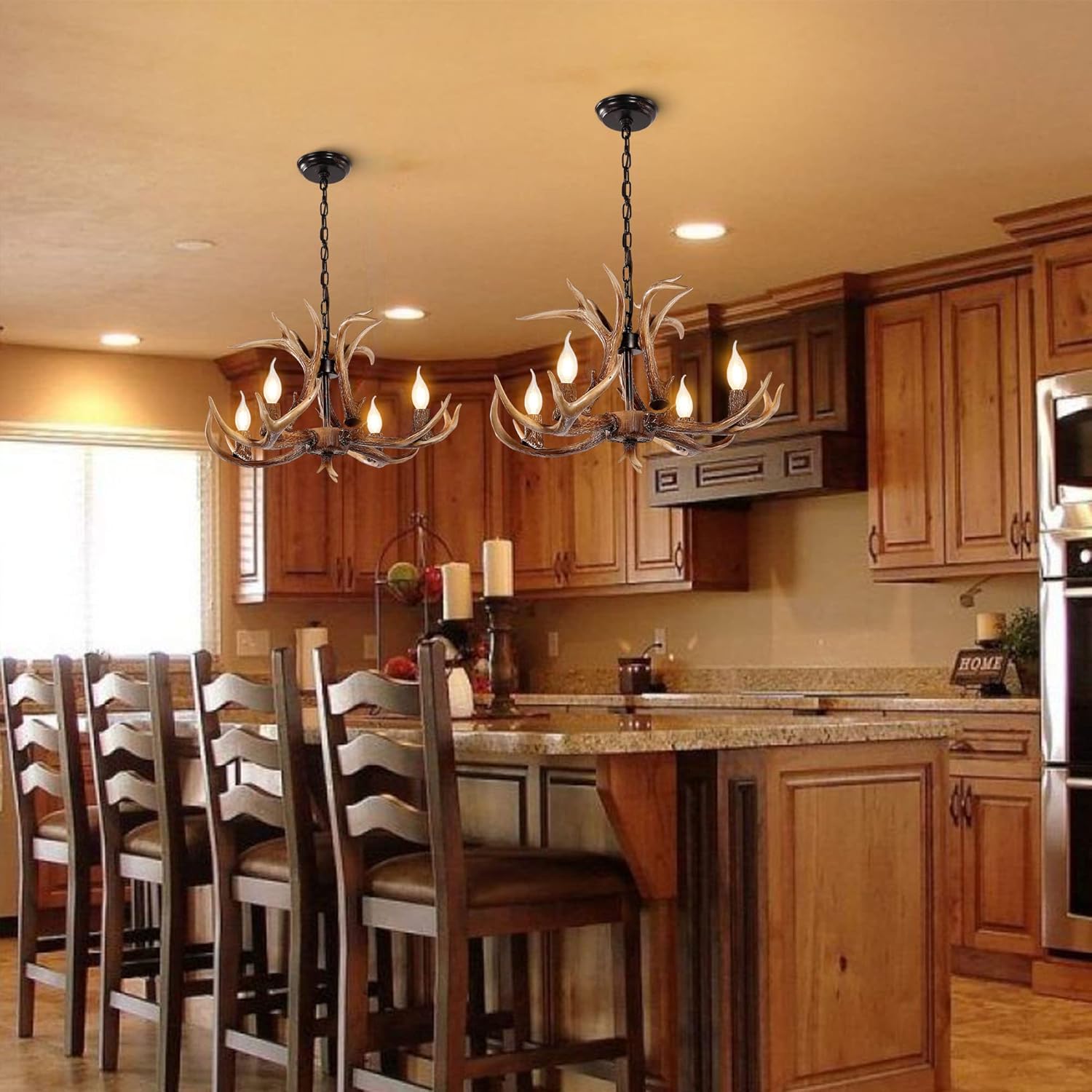 OLHAPZP Antler Chandelier Lighting Deer Lamp Vintage Rustic Farmhouse Chandelier Light Fixture for Dining Room Kitchen Island Bedroom Entryway Foyer(4 Lights, Brown)