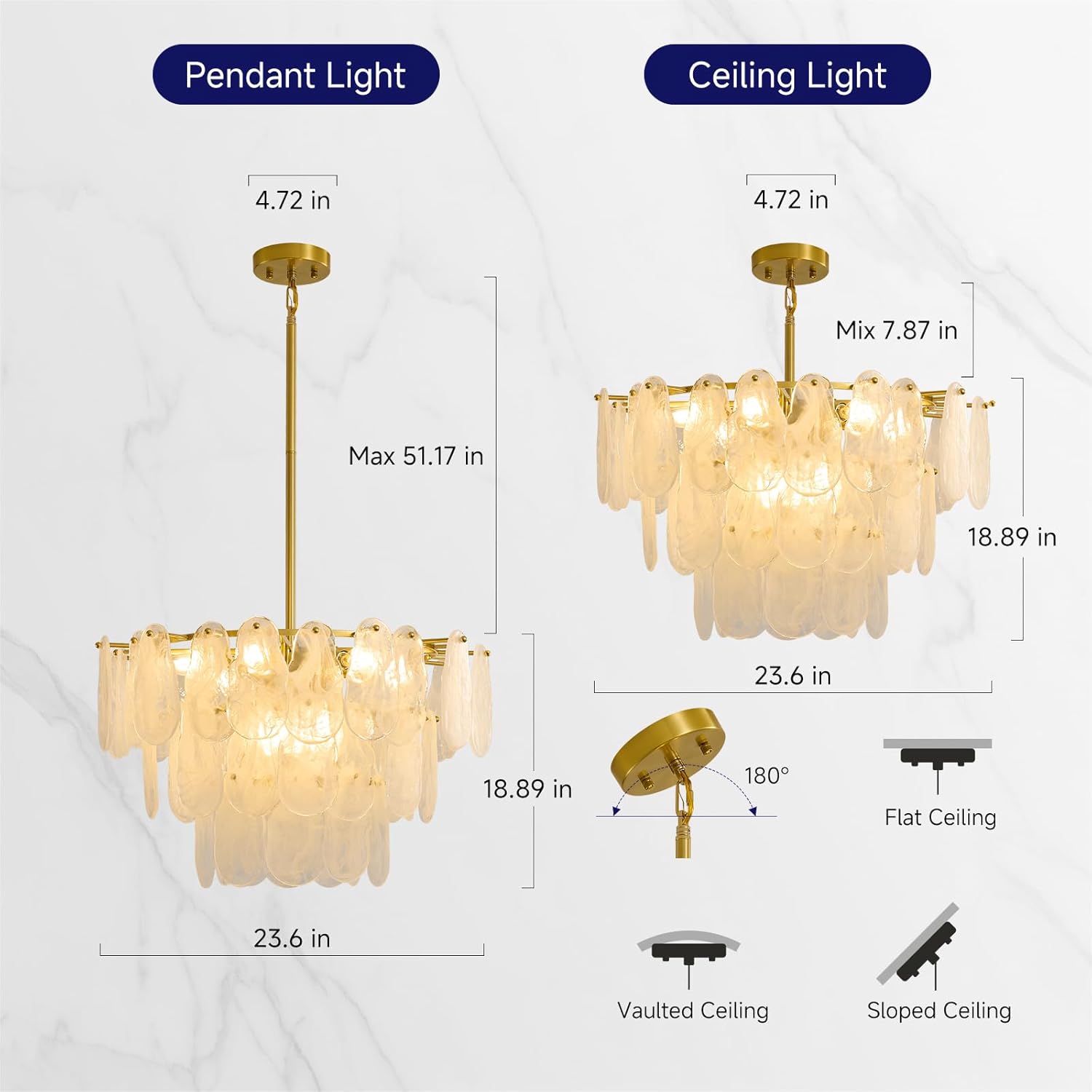 Brushed Gold Chandeliers for Dining Room: 23.6" Kitchen Chandelier Over Table - 3 Tier Modern Round Cloud Glass Hanging Light Fixtures - Luxury Crystal Pendant Lights for Living Room Bedroom Entryway