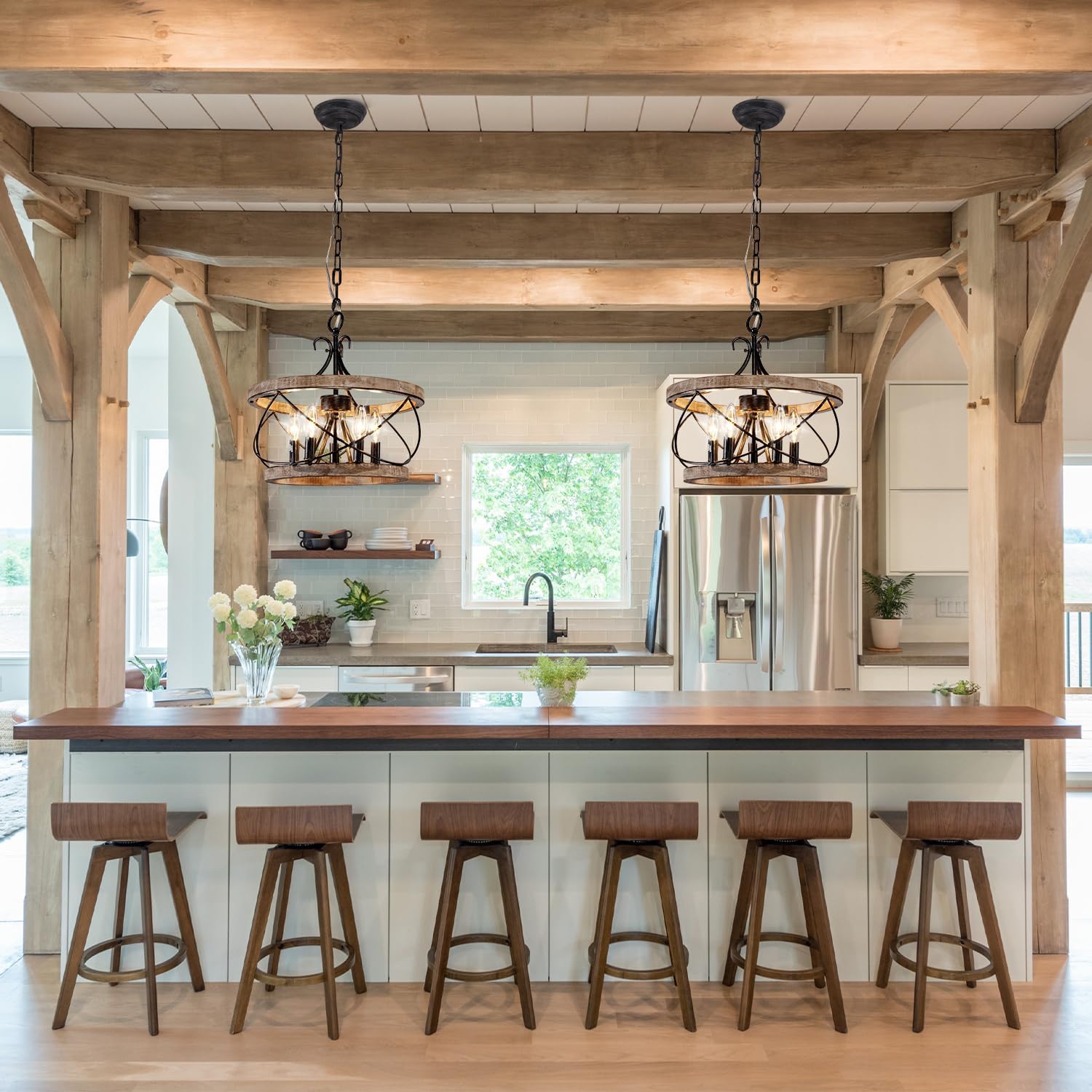 Curve Curio 20'' Farmhouse Chandelier Light Fixture, 5-Light Dining Room Light Fixtures French Country Rustic Chandelier Over Table for Entryway Foyer Bedroom Living Room