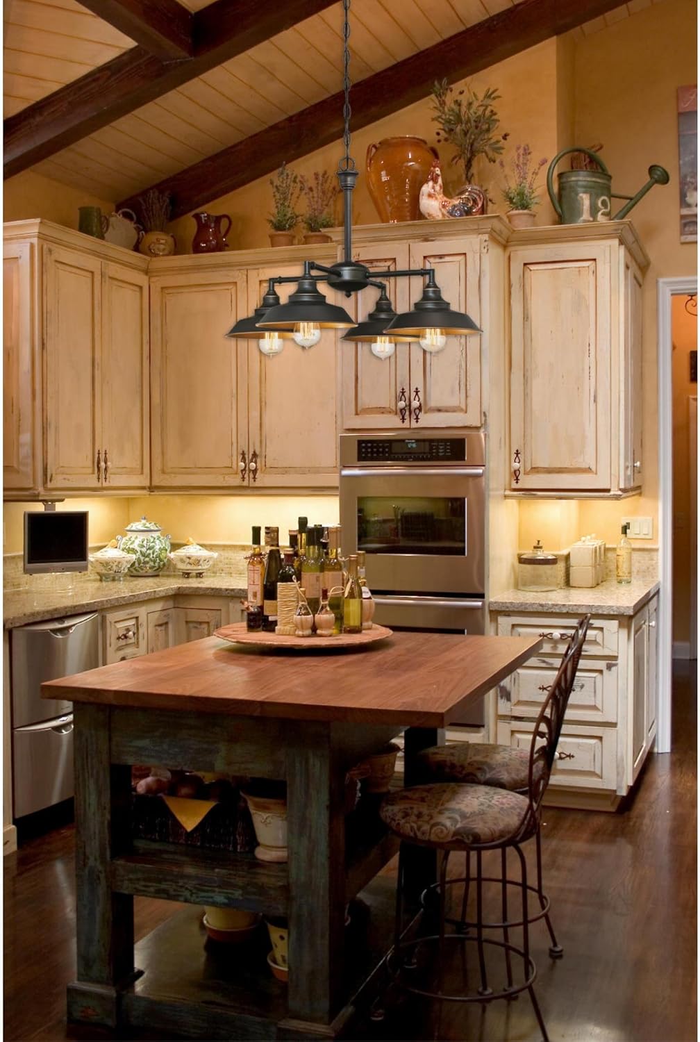 Westinghouse Lighting 6345000 Iron Hill Four-Light, Oil Rubbed Bronze Finish with Highlights Indoor Chandelier/Semi-Flush Ceiling Fixture, 4