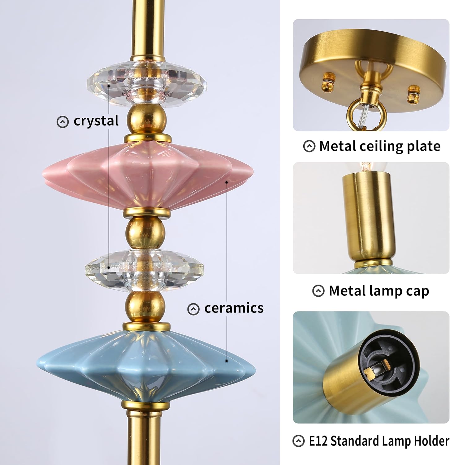 breomo Gold Chandeliers for Dining Room Light Fixture Over Table,5-Light Art Deco Chandelier, Modern Retro Candle Chandelier with Ceramic,Farmhouse Chandelier for Girls Bedroom，Living Room, Foyer