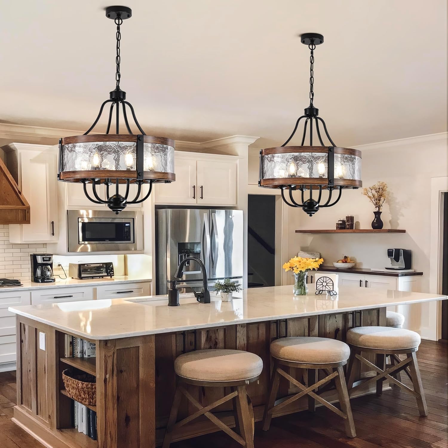 QAPKGH 19.7" Glass Chandelier for Dining Room, Farmhouse Round Hanging Light Fixtures for Bedroom Foyer Living Room Hallway Foyer