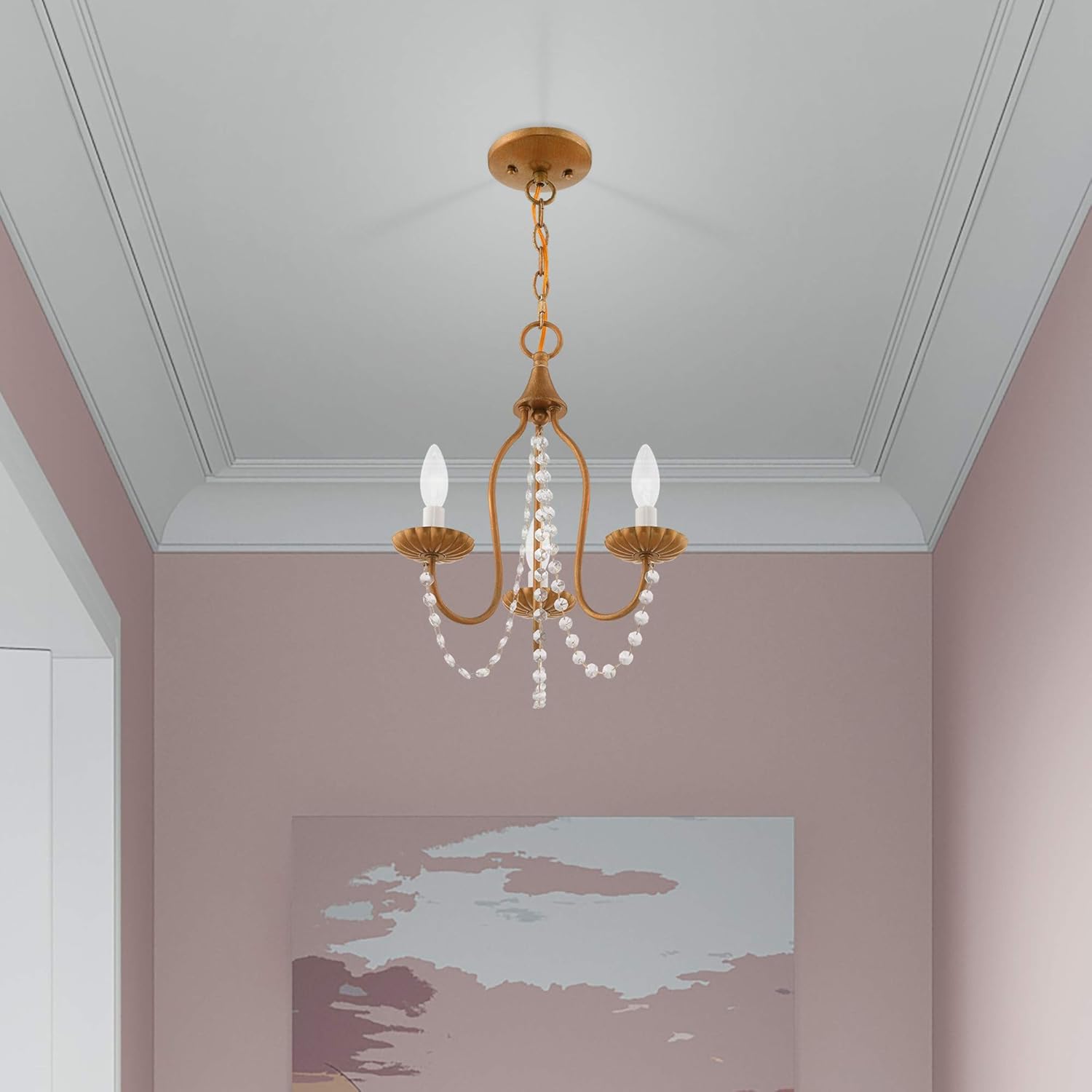 Livex Lighting 40793-60 Alessia 3 Light Mini Chandelier, 13" x 13" x 17", Antique White