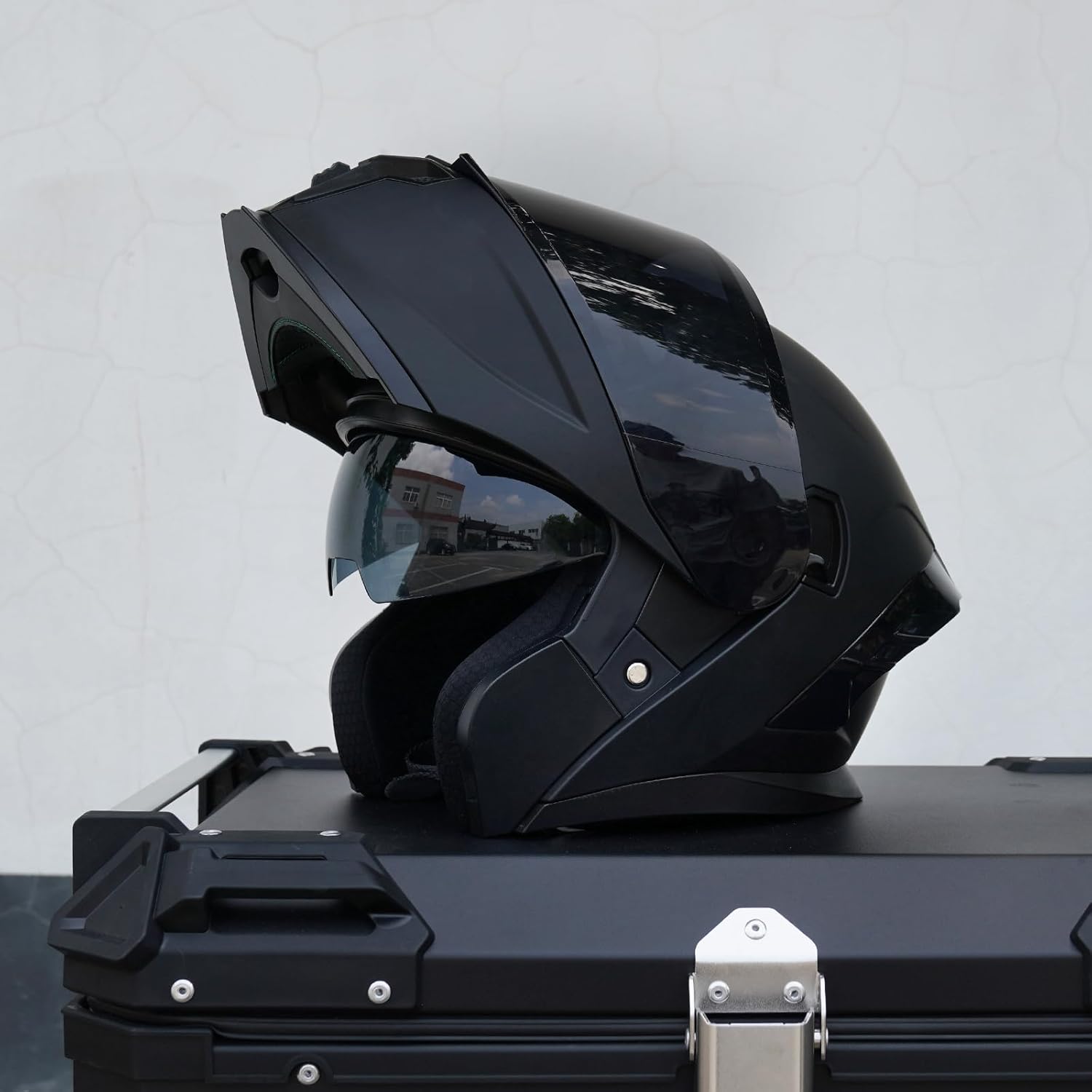 MXJ Gear Motorcycle Helmet,Motorcycle Dual Visor Flip up Modular Full Face Helmet JR-815,DOT Approved Motorbike Helmet with Black Visor for Adults Men Women(L,Matte Black )