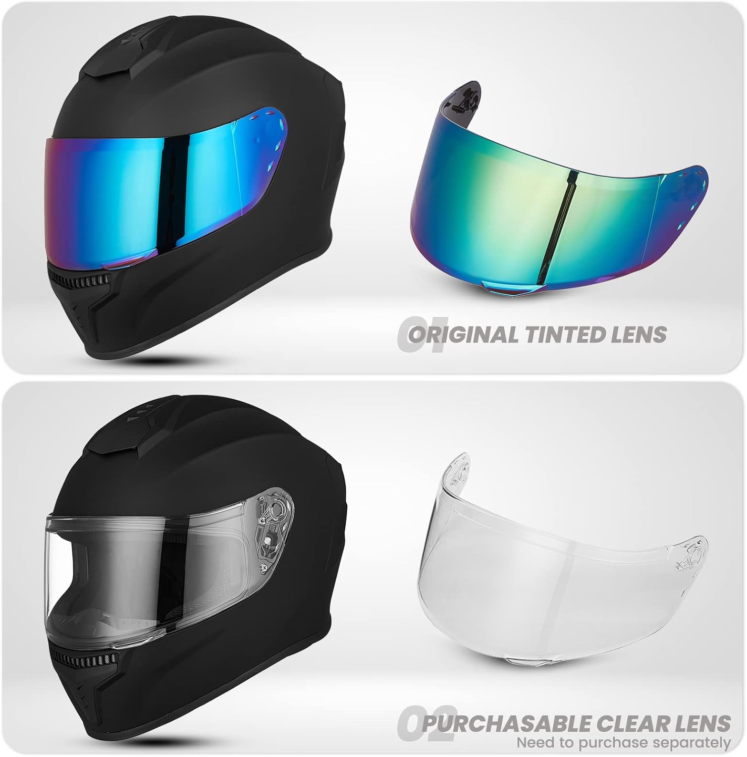 AUBOA Full Face Motorcycle Helmets for Adults Men and Women DOT Street Bike Racing Helmet with Tinted Visor Model MD-813