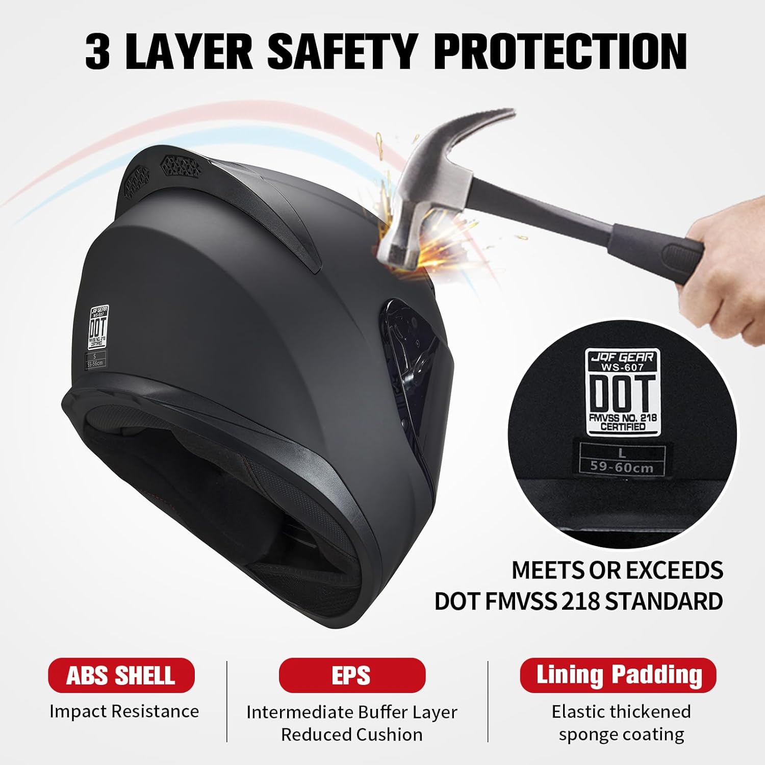 Alternative view of JQF Gear Full Face Motorcycle Helmet WS-607 DOT Approved Motorbike Racing Street Bike Helmets for Adults with Visor