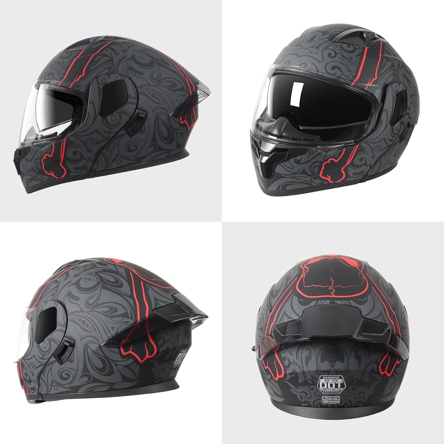 Alternative view of DOT Approved Full Face Modular Flip-Up Dual Visor Motorcycle Helmet for Men Women, Lightweight ABS Shell & Ventilated, Street Bike ATV