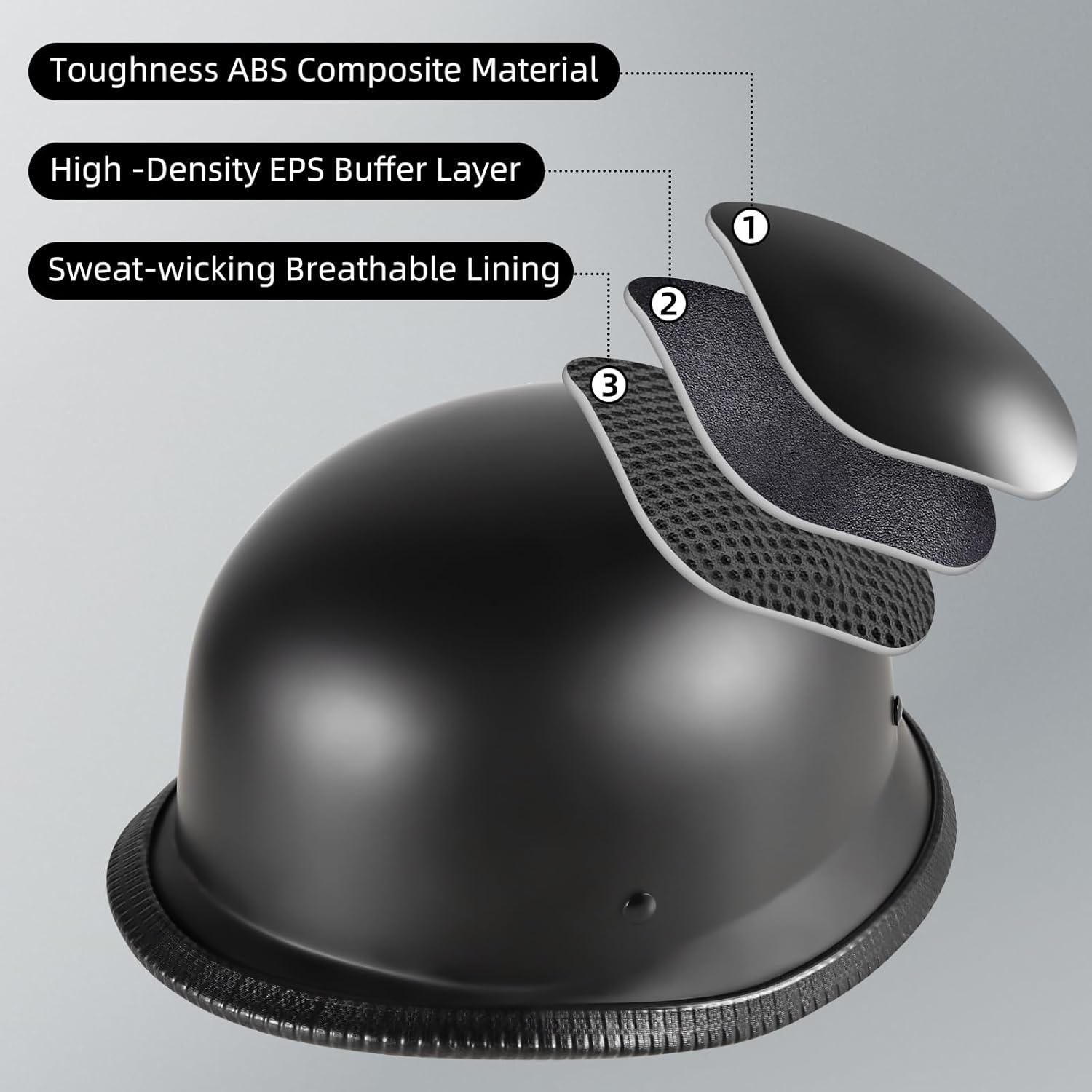 Alternative view of Motorcycle Half Helmets with Face Shield, German Style Motorcycle Helmet for Adult Men Women, DOT Approved Retro Half Shell Helmet for Moped Cruiser Scooter