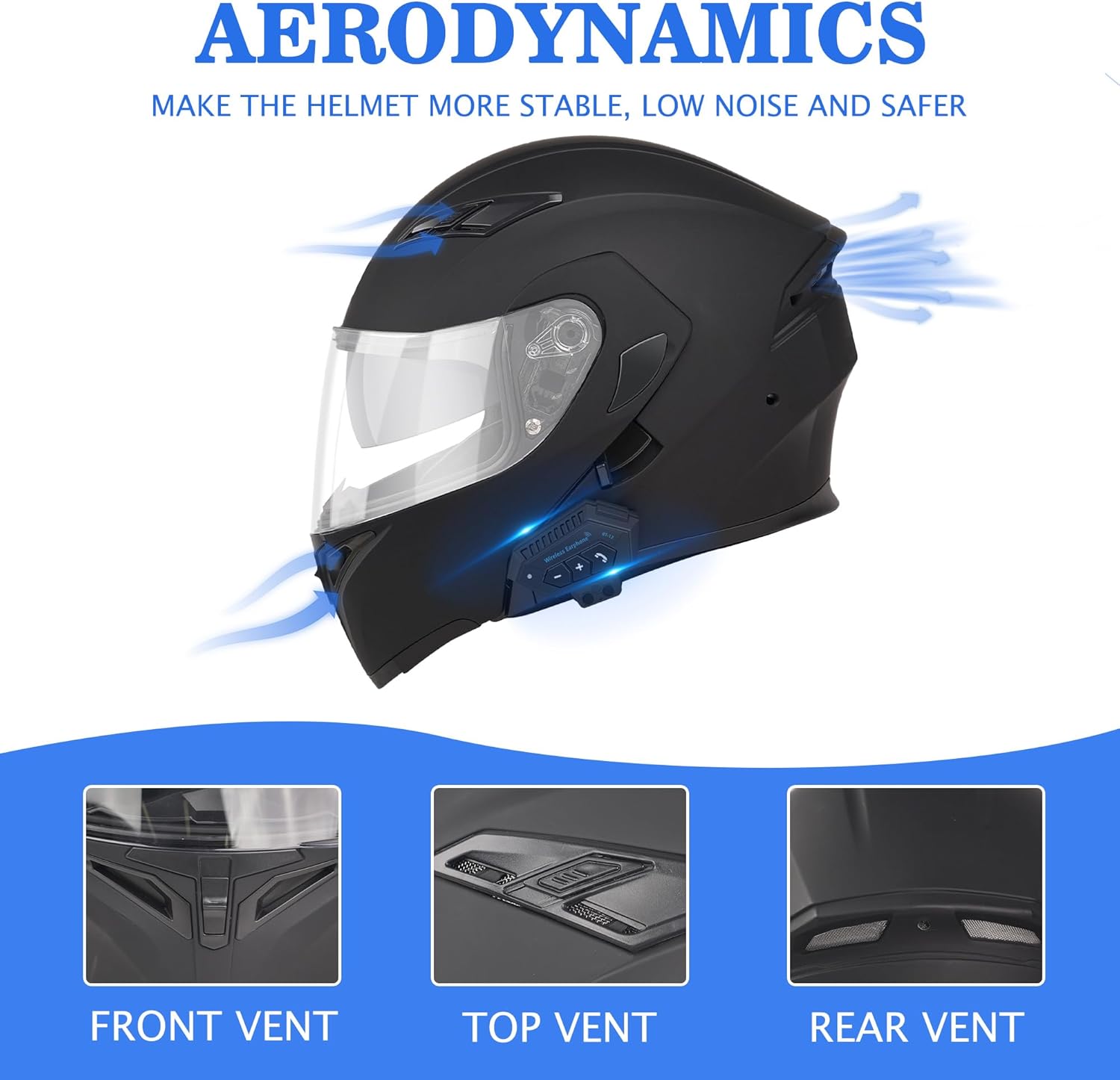 Alternative view of Bluetooth Motorcycle Helmet,Modular Motorcycle Helmet with Bluetooth,DOT Approved Dual Visor Full Face Flip up Bluetooth Integrated Motorcycle Helmets for Adults Men Women
